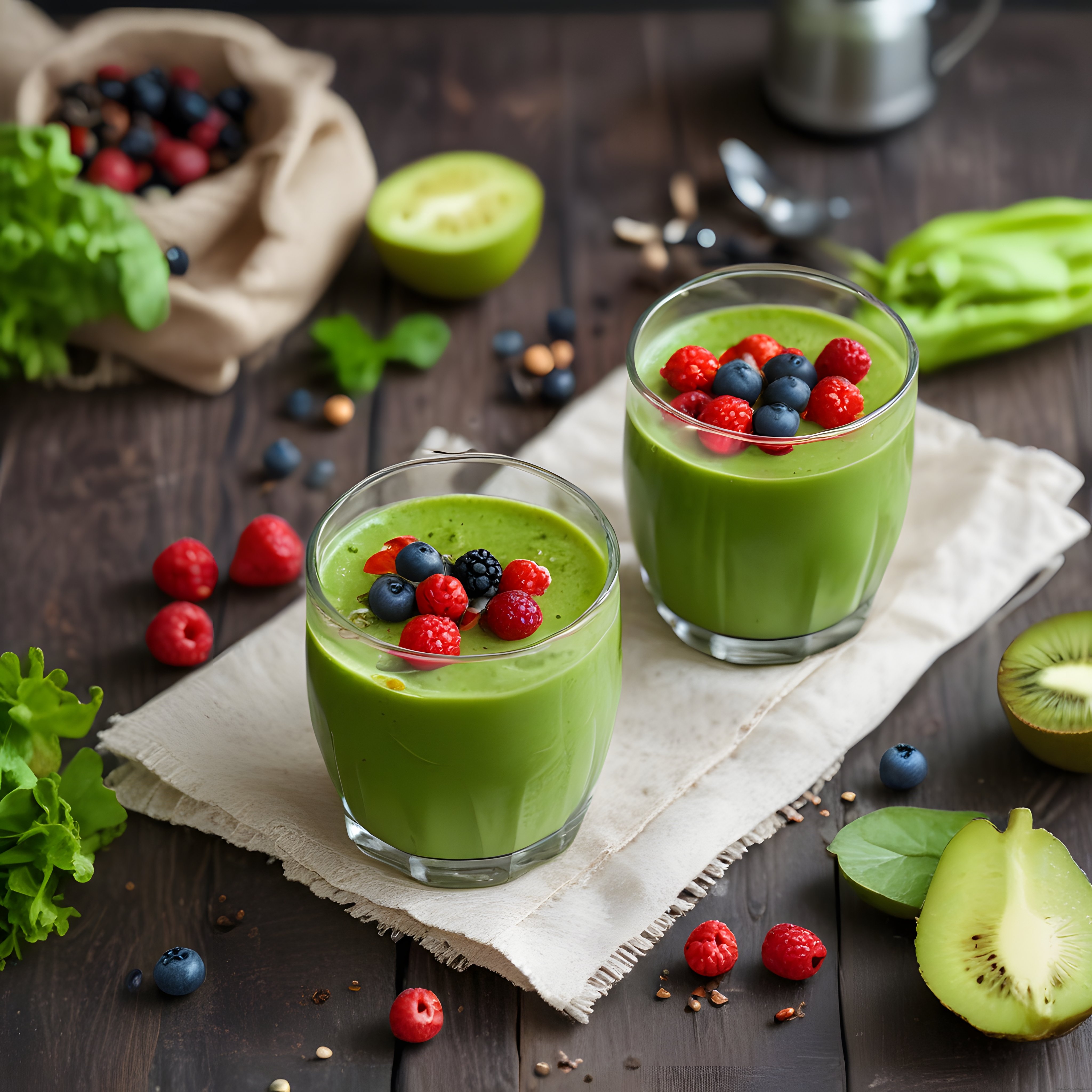 Ahşap Masada Taze Meyveli Yeşil Smoothie: Sağlıklı ve Lezzetli Detoks İçeceği