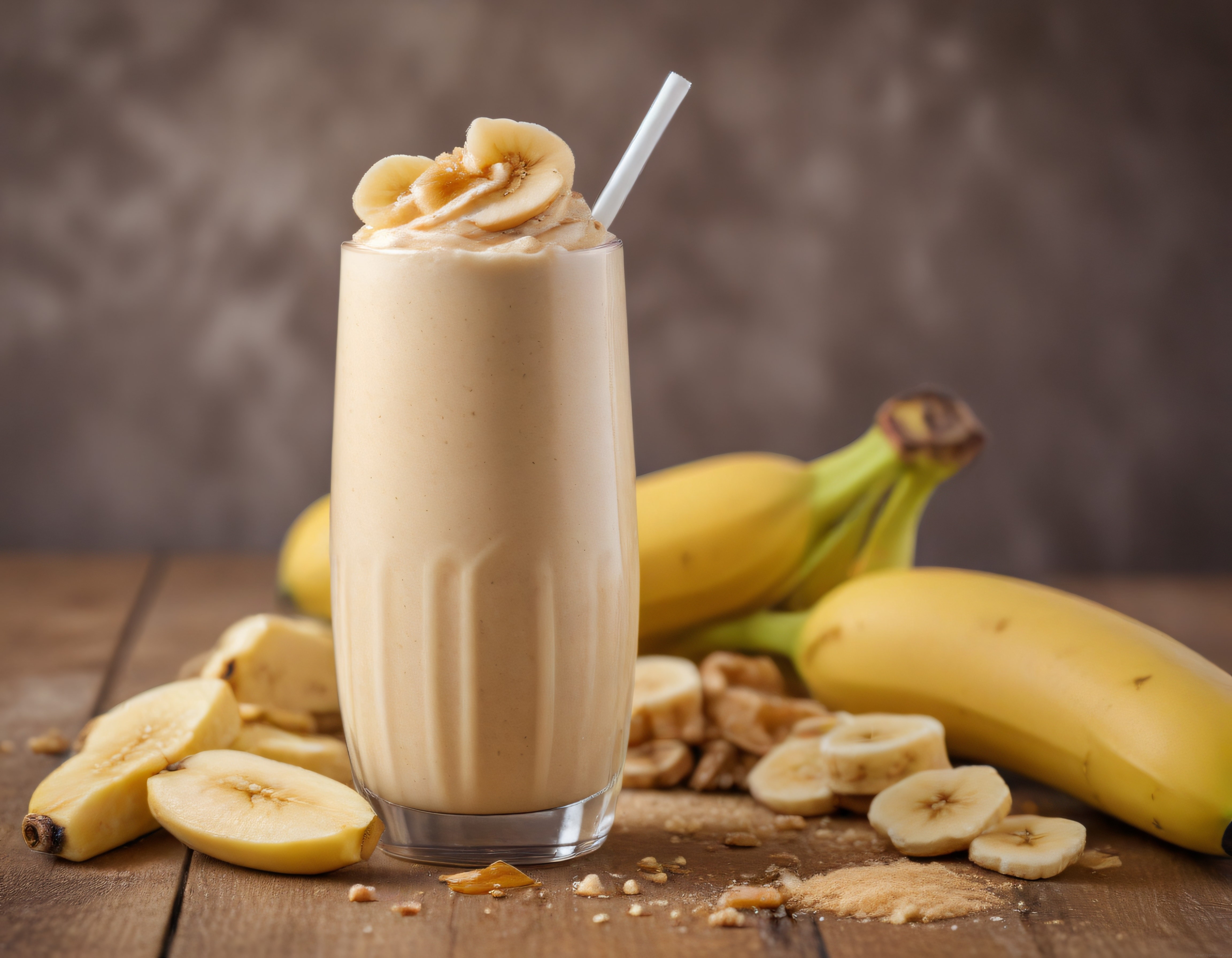 Ahşap Masada Taze Muzlu Kremalı Smoothie ve Sağlıklı İçecek Tarifi