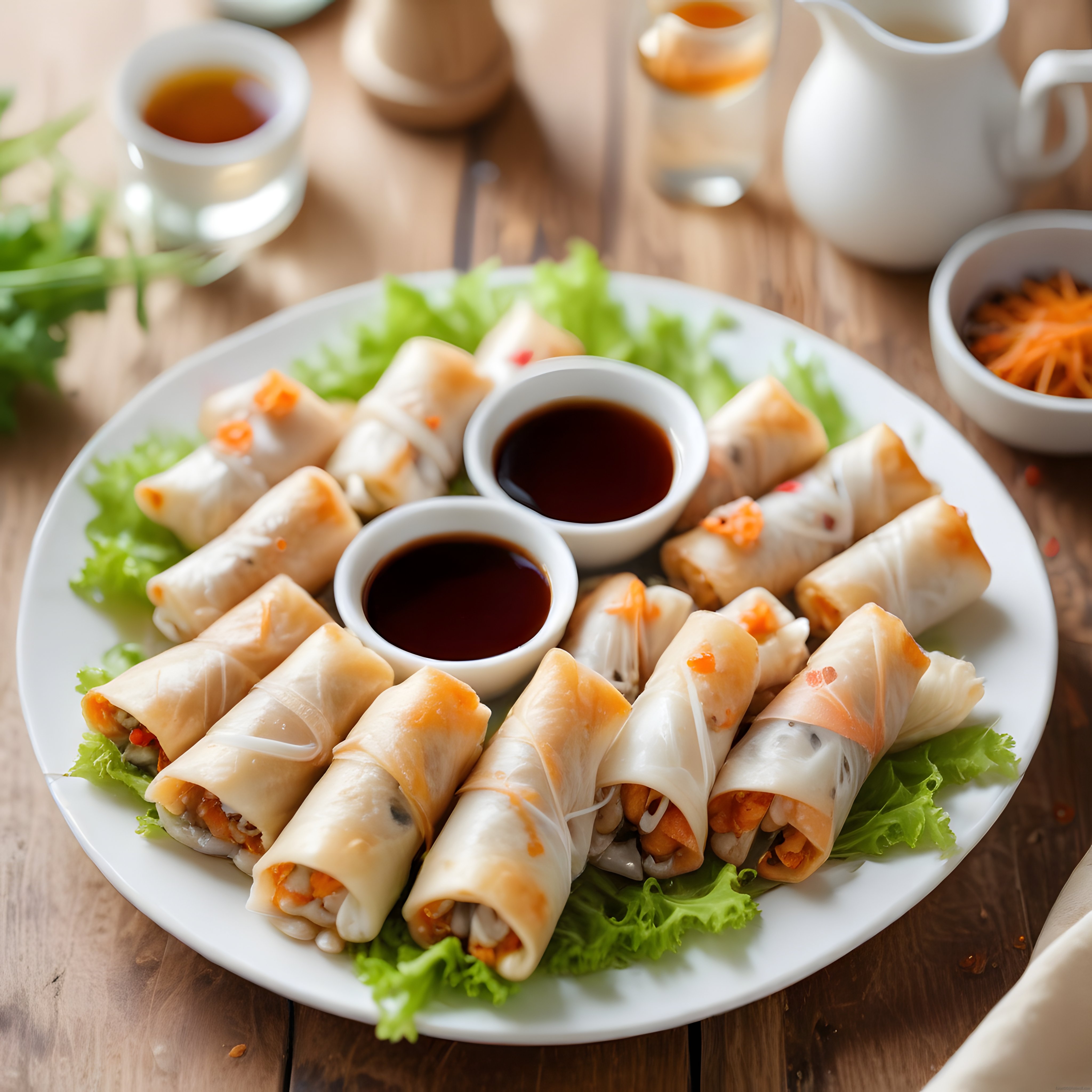 Ahşap Masada Uzakdoğu Lezzeti: Çıtır Spring Roll ve Özel Soslar ile Davet Sofrası