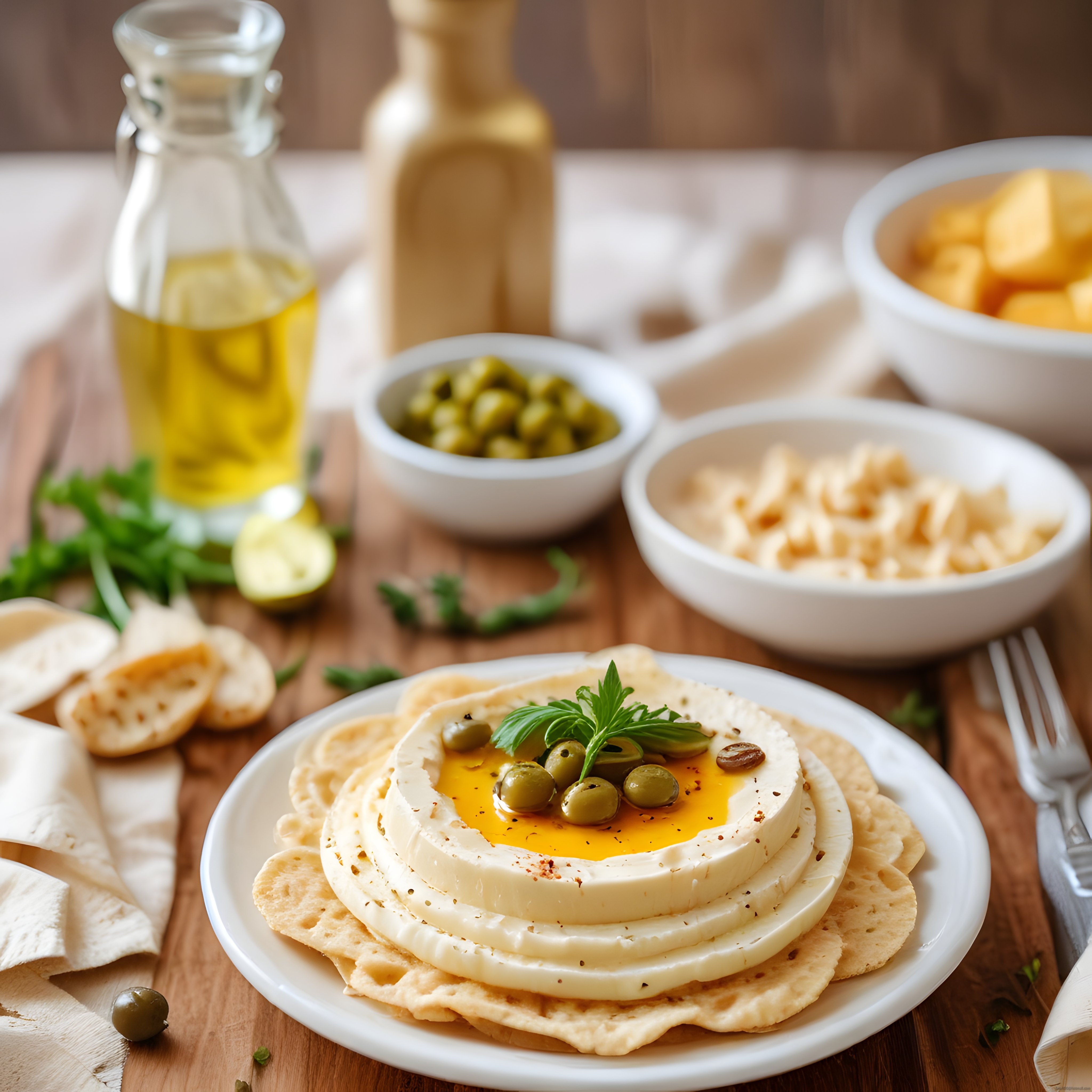 Ahşap Mutfak Masasında Zeytinyağlı Peynir Tabağı ve Krakerli Kahvaltı Sunumu