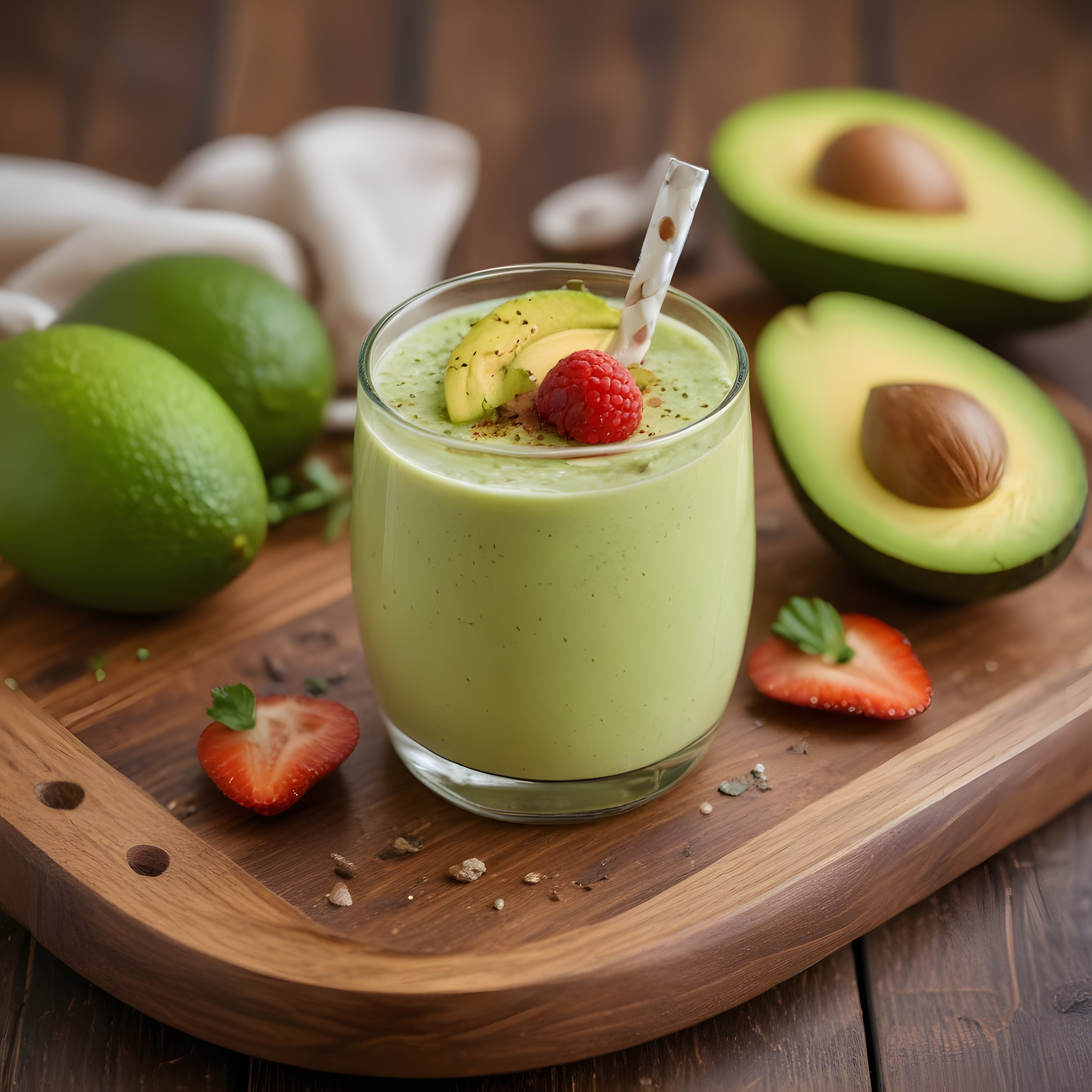Ahşap Mutfak Tezgahında Ev Yapımı Besleyici Avokado Smoothie Sunumu