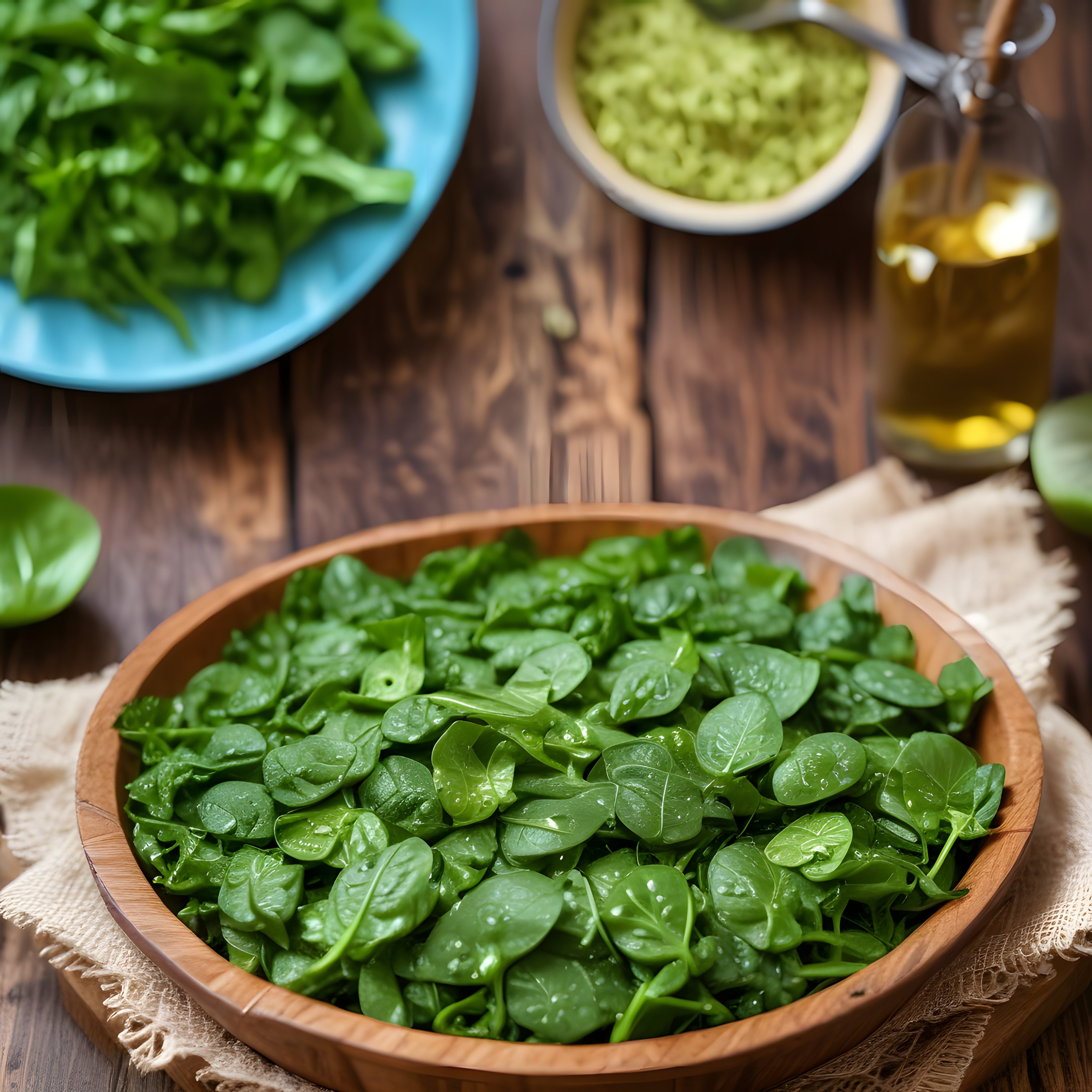 Ahşap Mutfak Tezgahında Taze Ispanak ve Pesto: Doğal ve Sağlıklı Lezzet