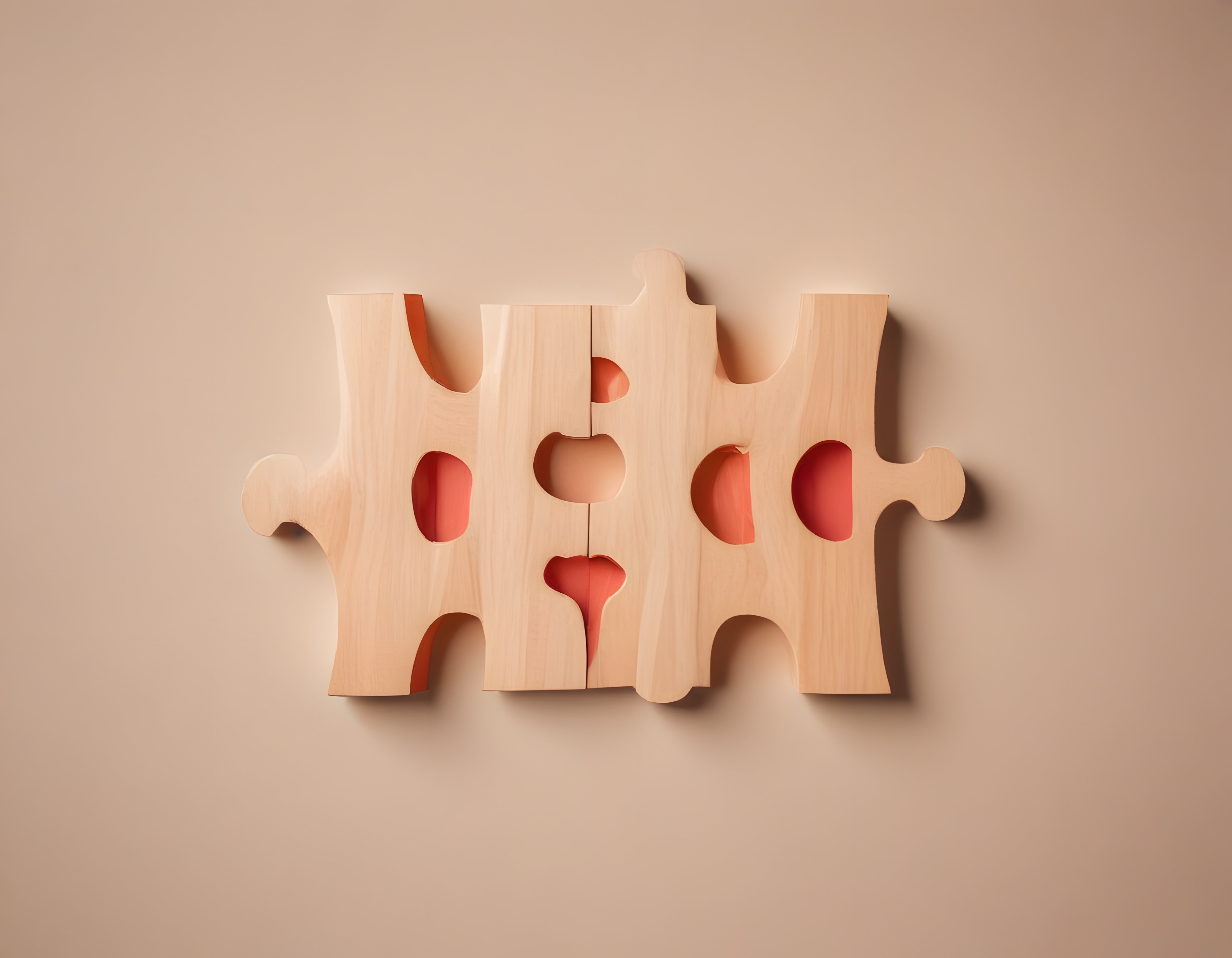 Ahşap Puzzle Parçalarından Oluşan Minimalist Dijital Sanat Kompozisyonu