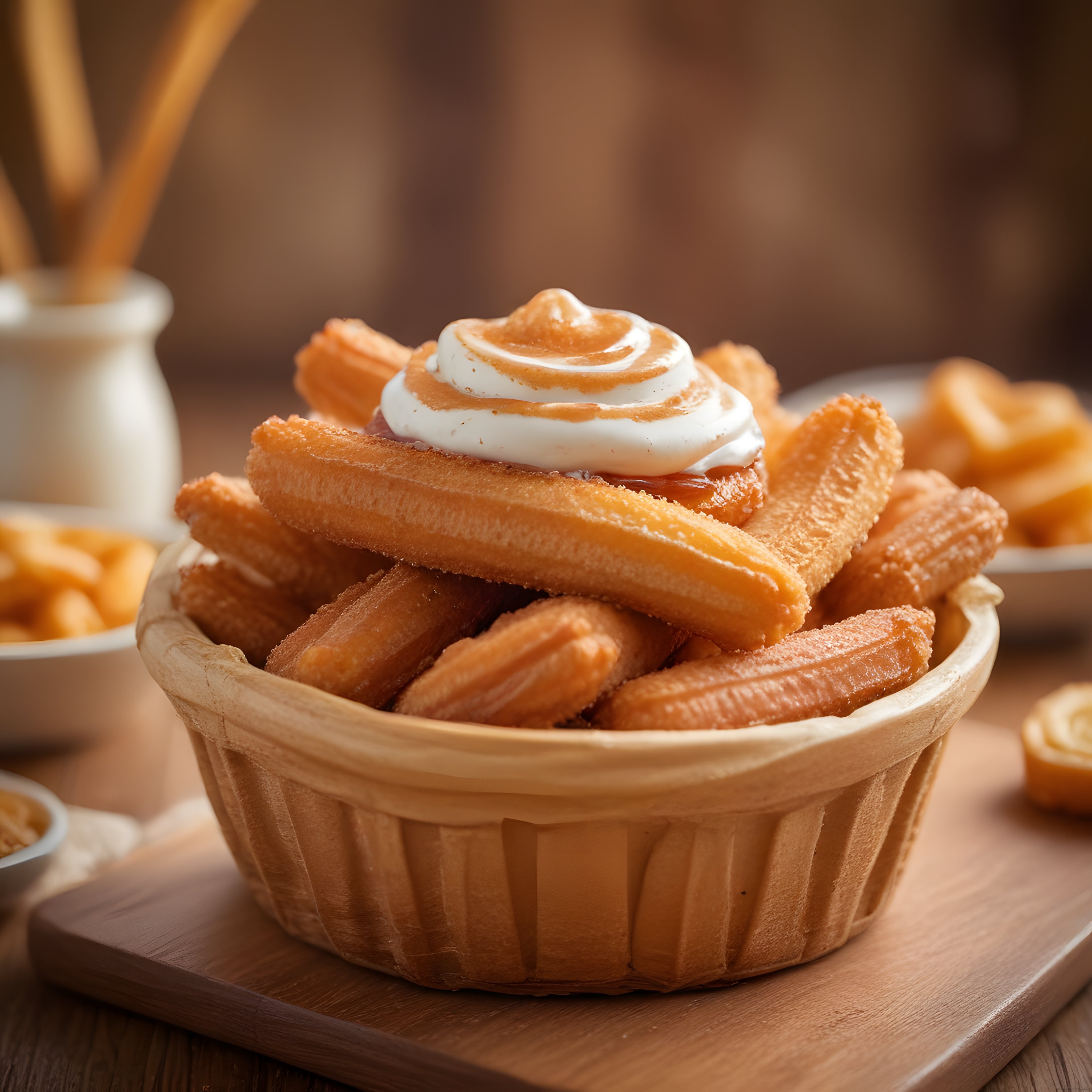 Ahşap Sepette Sıcak Churros: Karamel Soslu ve Krema Kaplı Efsane Tatlı