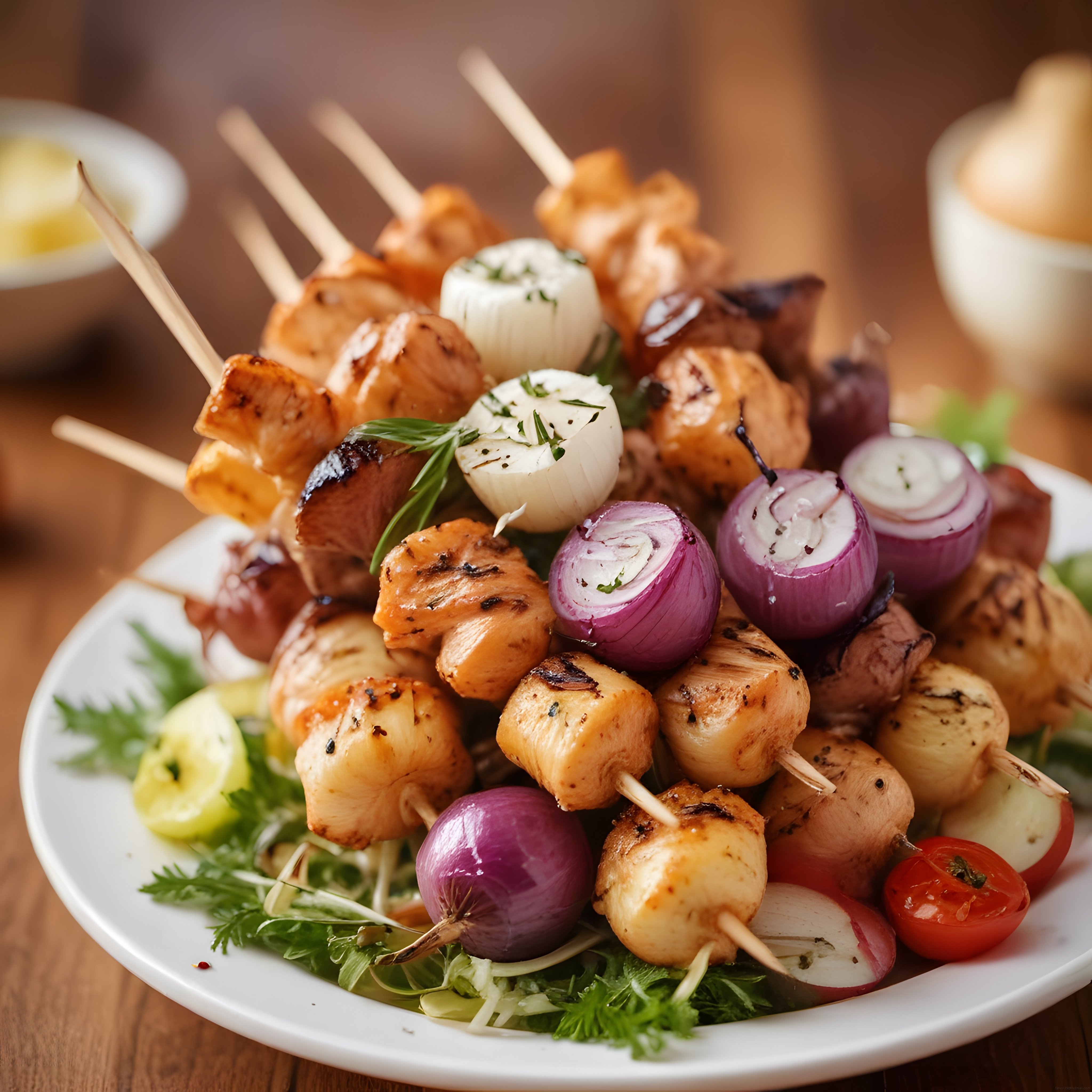 Ahşap Şişlerde Izgara Tavuk ve Soğan Kebabı: Sıcak ve Lezzetli