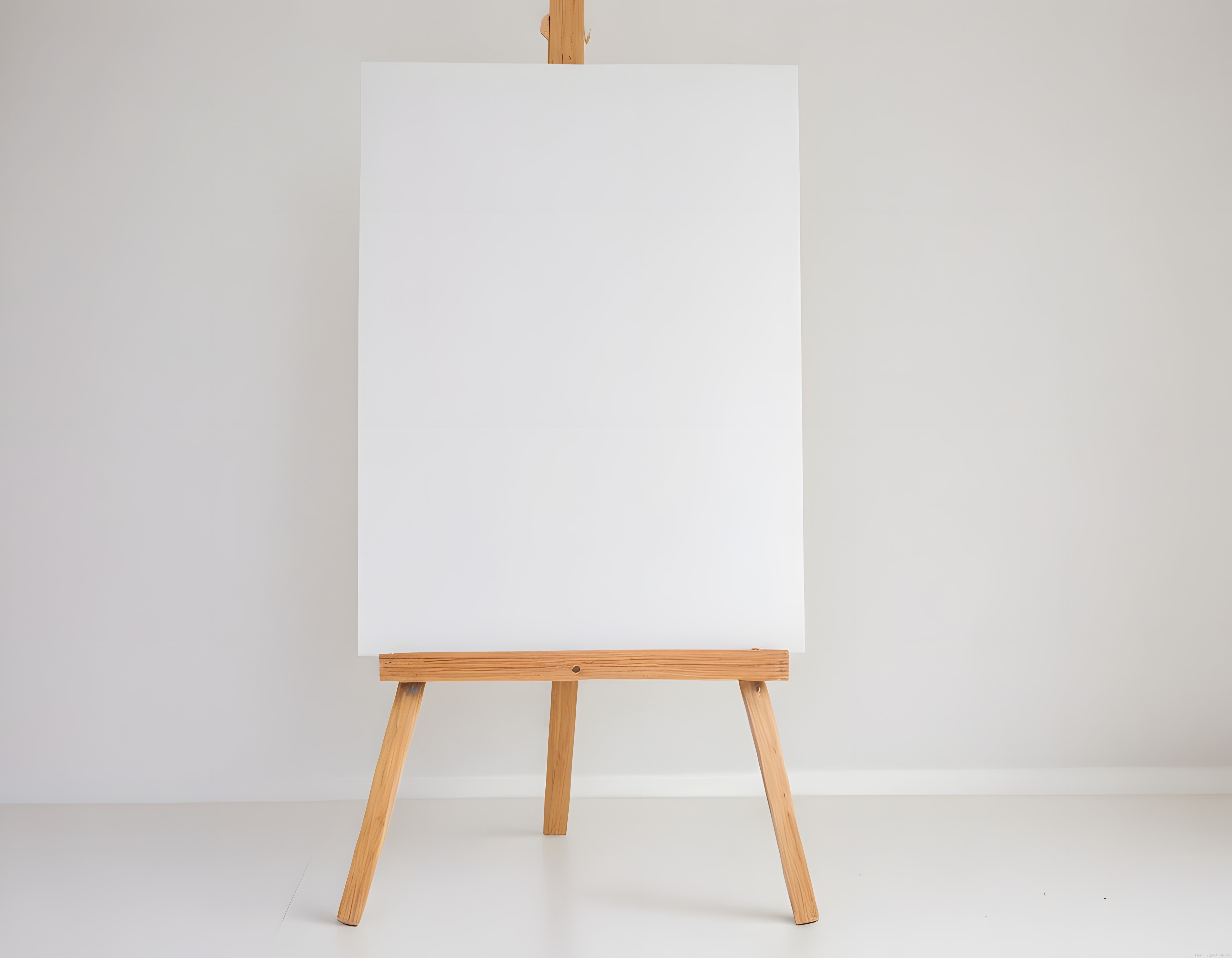 Ahşap Şövale Üzerinde Duran Boş Beyaz Tuval ve Minimalist Sanat Atölyesi Ortamı