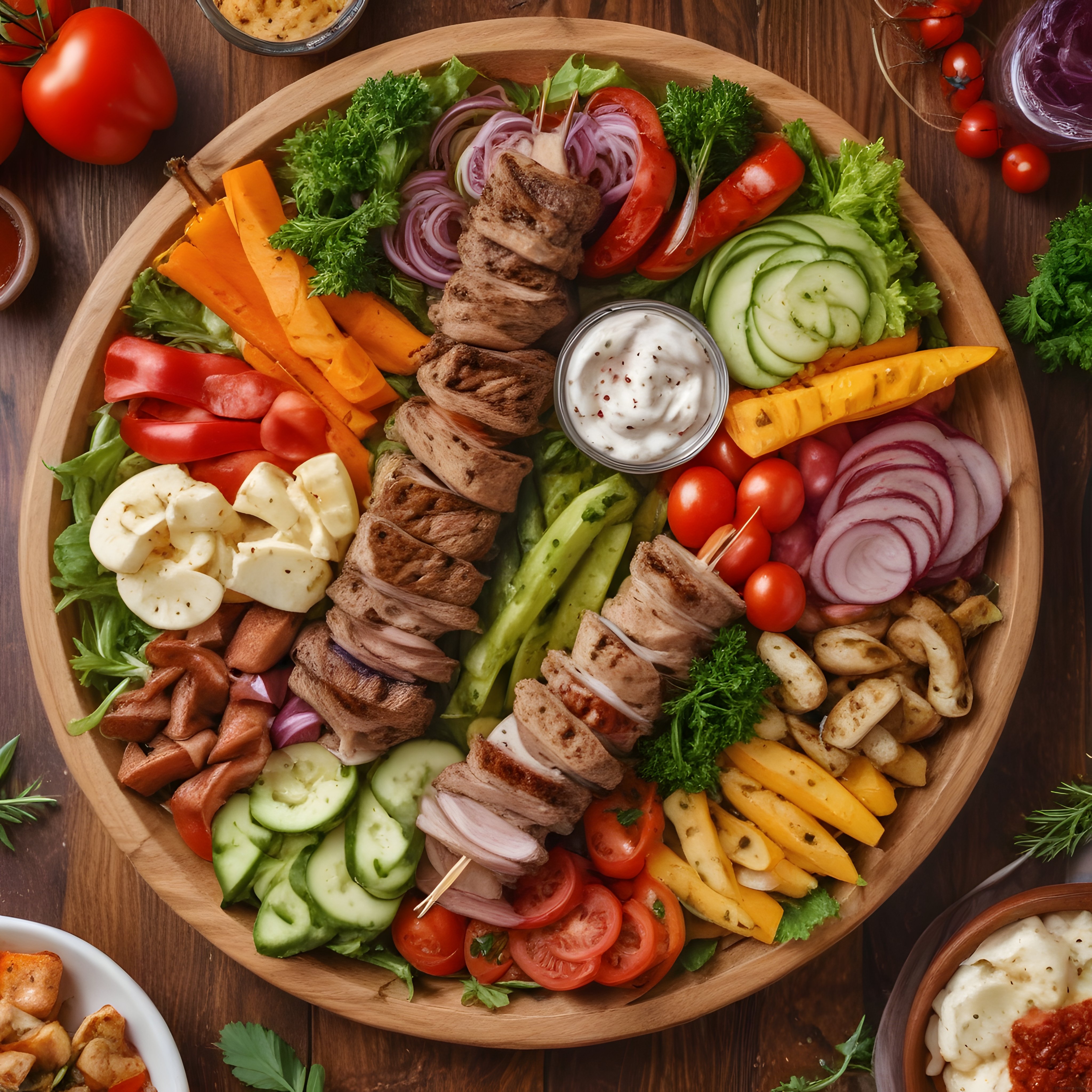 Ahşap Sunum Kasesinde Izgara Etli Peynirli ve Taze Sebzeli Nefis Bowl Tarifi