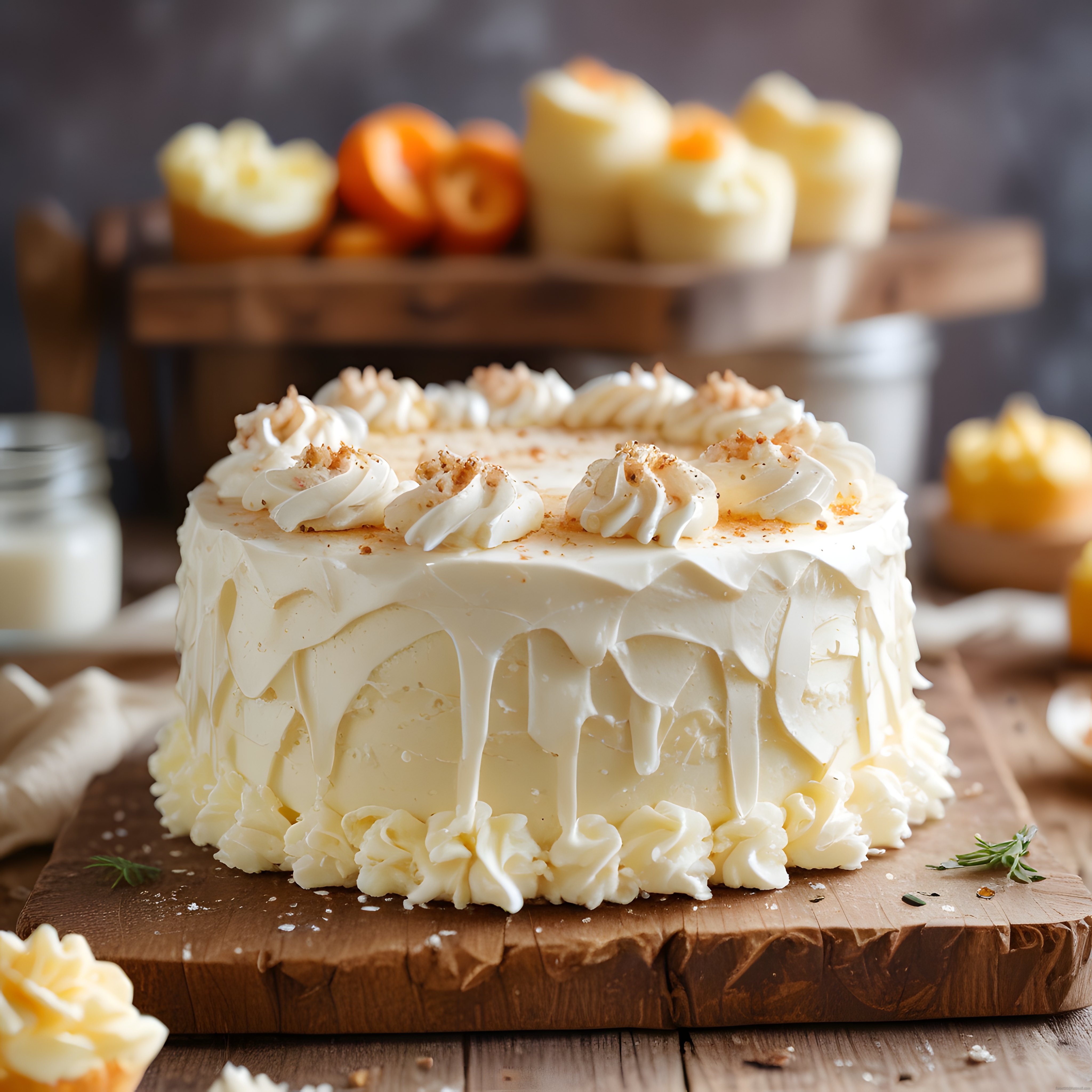 Ahşap Sunum Tahtası Üzerinde Akışkan Kremalı Ev Yapımı Butik Pasta