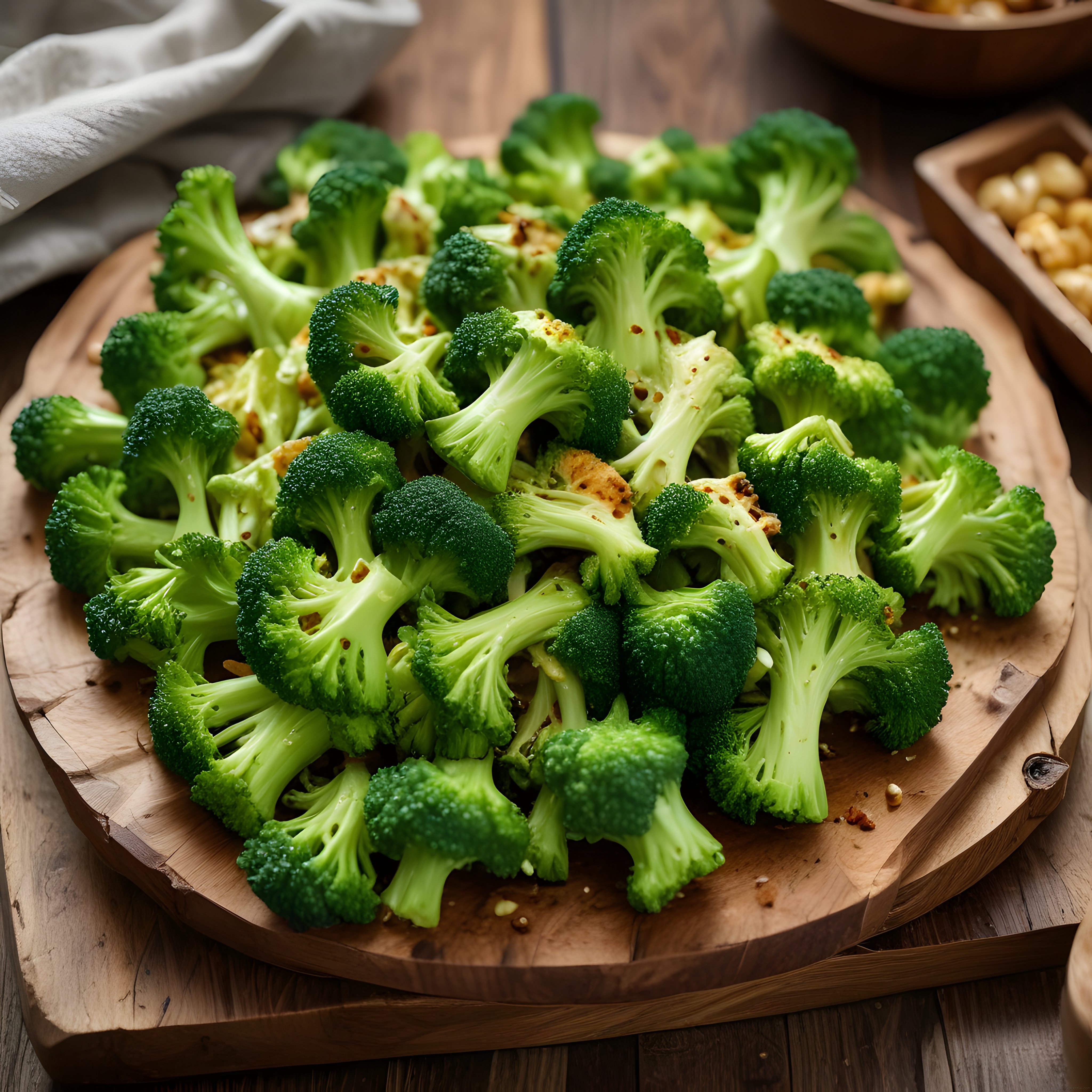 Ahşap Sunum Tahtası Üzerinde Baharatlı ve Taze Brokoli Salatası