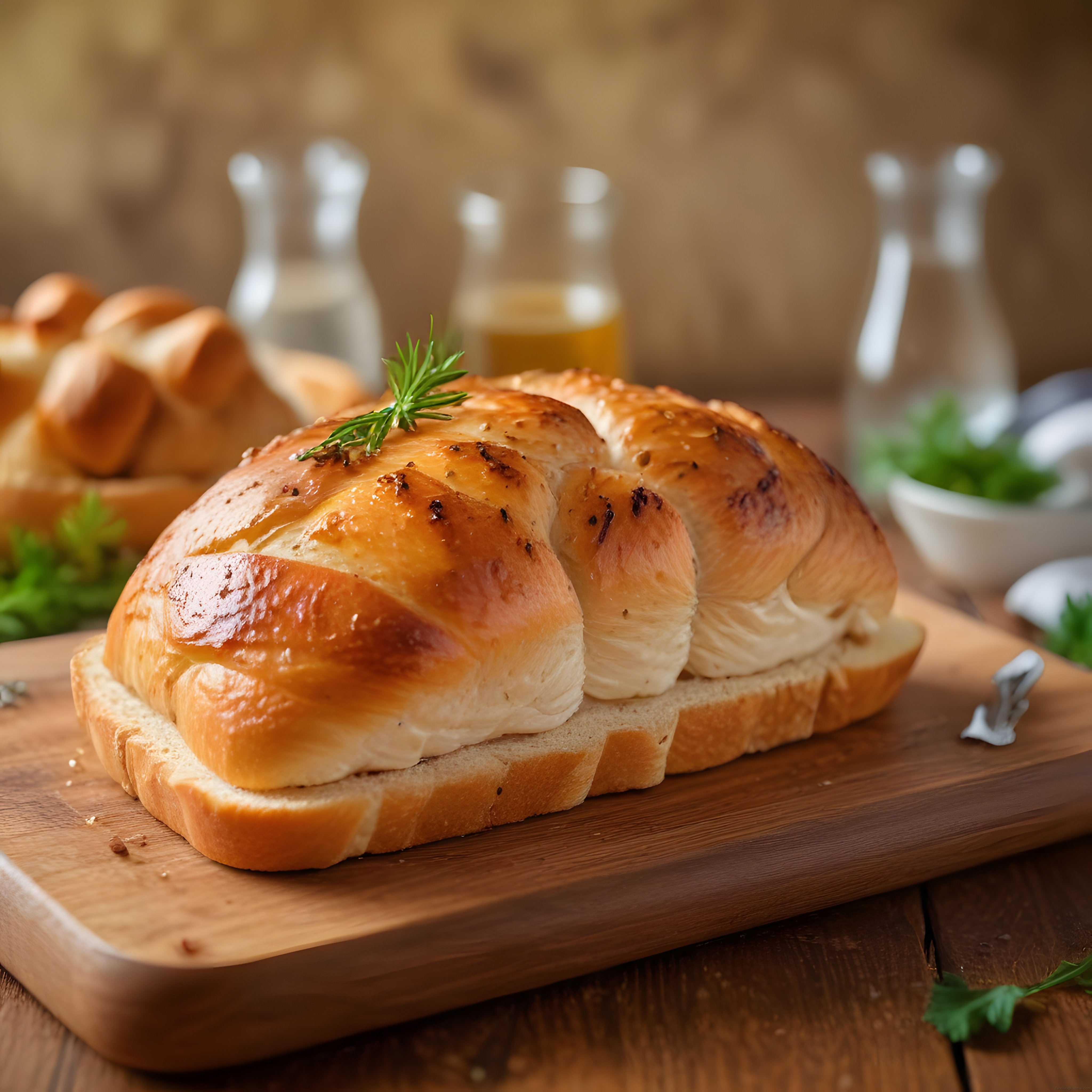 Ahşap Sunum Tahtası Üzerinde Biberiye Süslemeli Izgara Tavuklu Sandviç