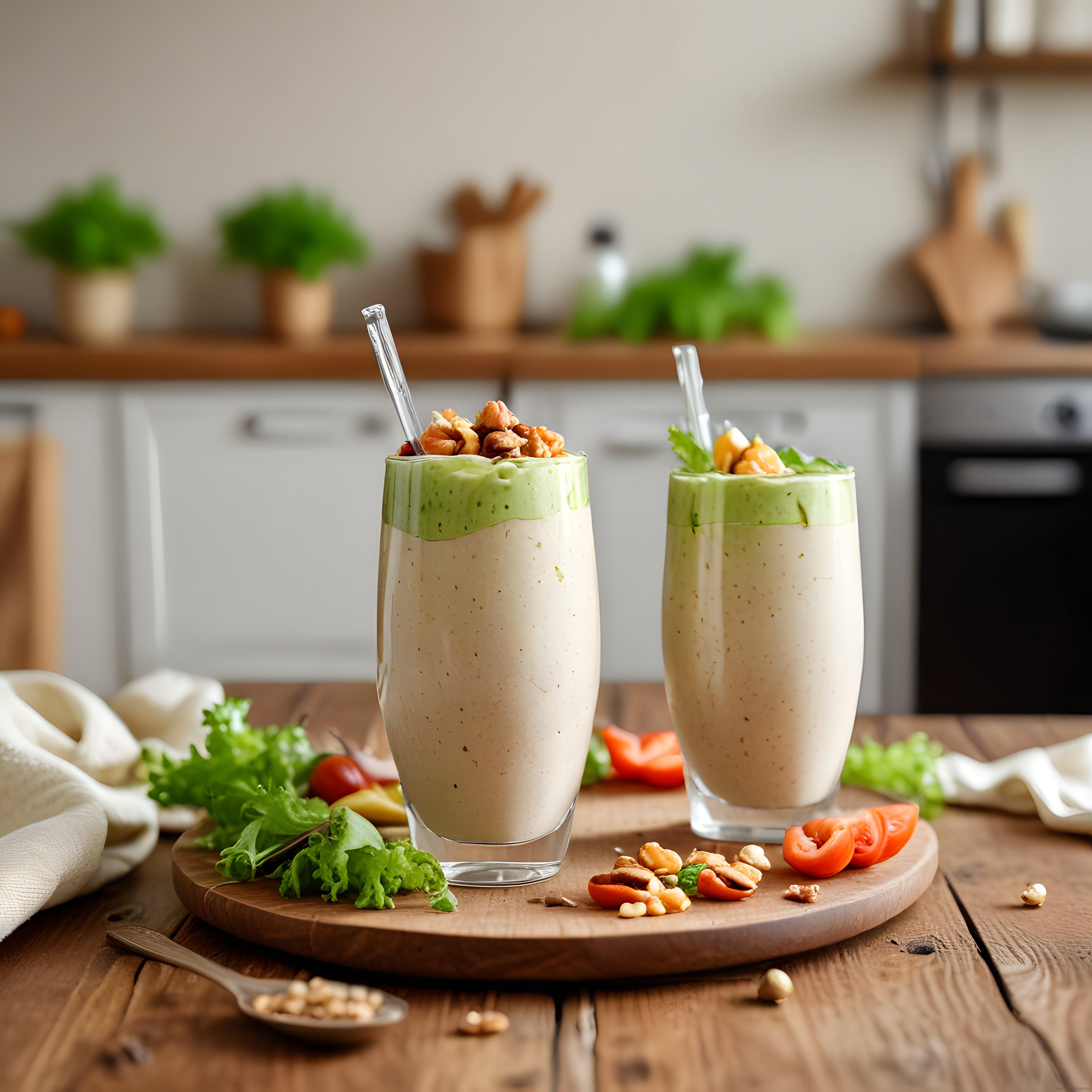 Ahşap Sunum Tahtası Üzerinde Cevizli Avokadolu Taze Smoothie Tarifi