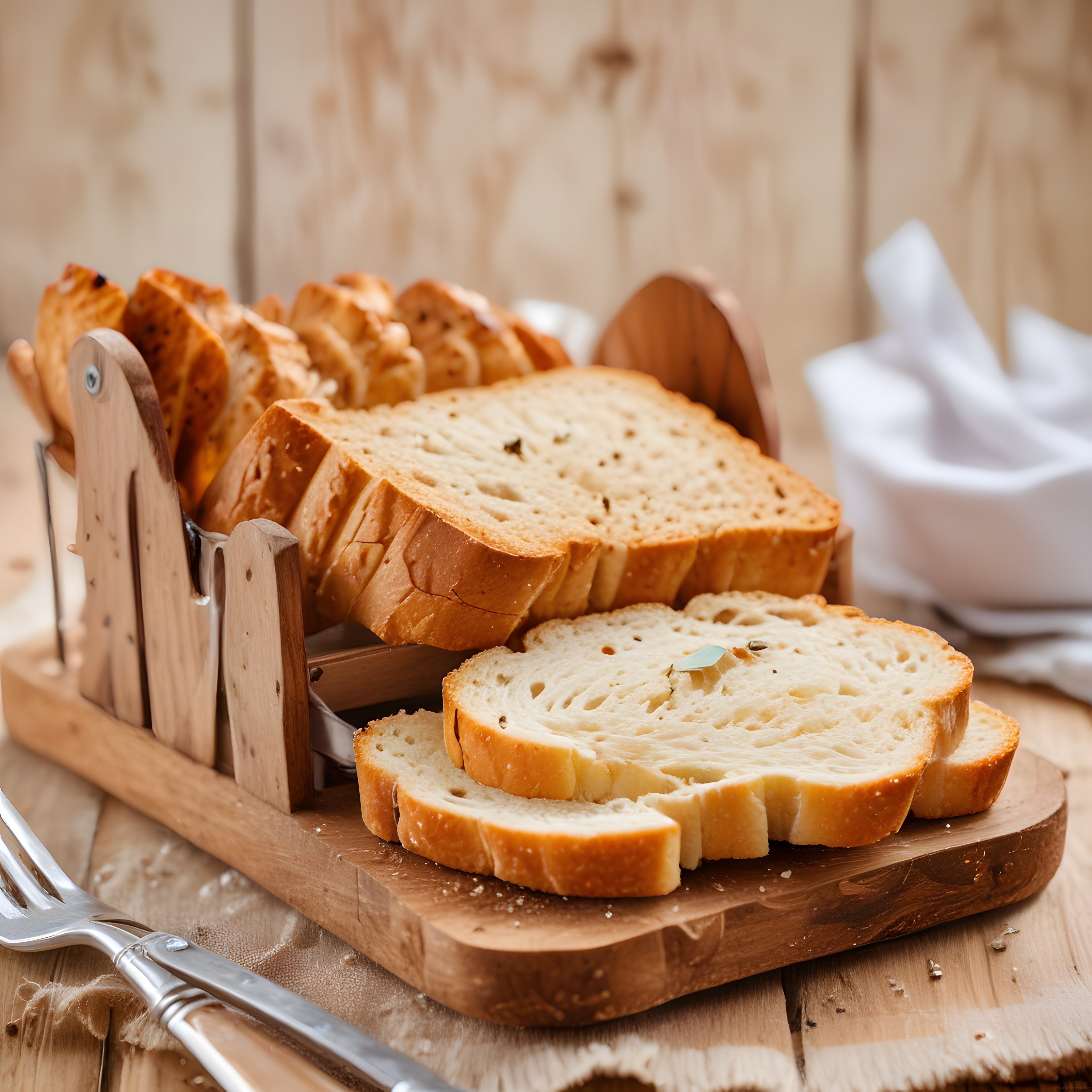 Ahşap Sunum Tahtası Üzerinde Dilimlenmiş Taze Ekmek ve Rustik Mutfak Detayları