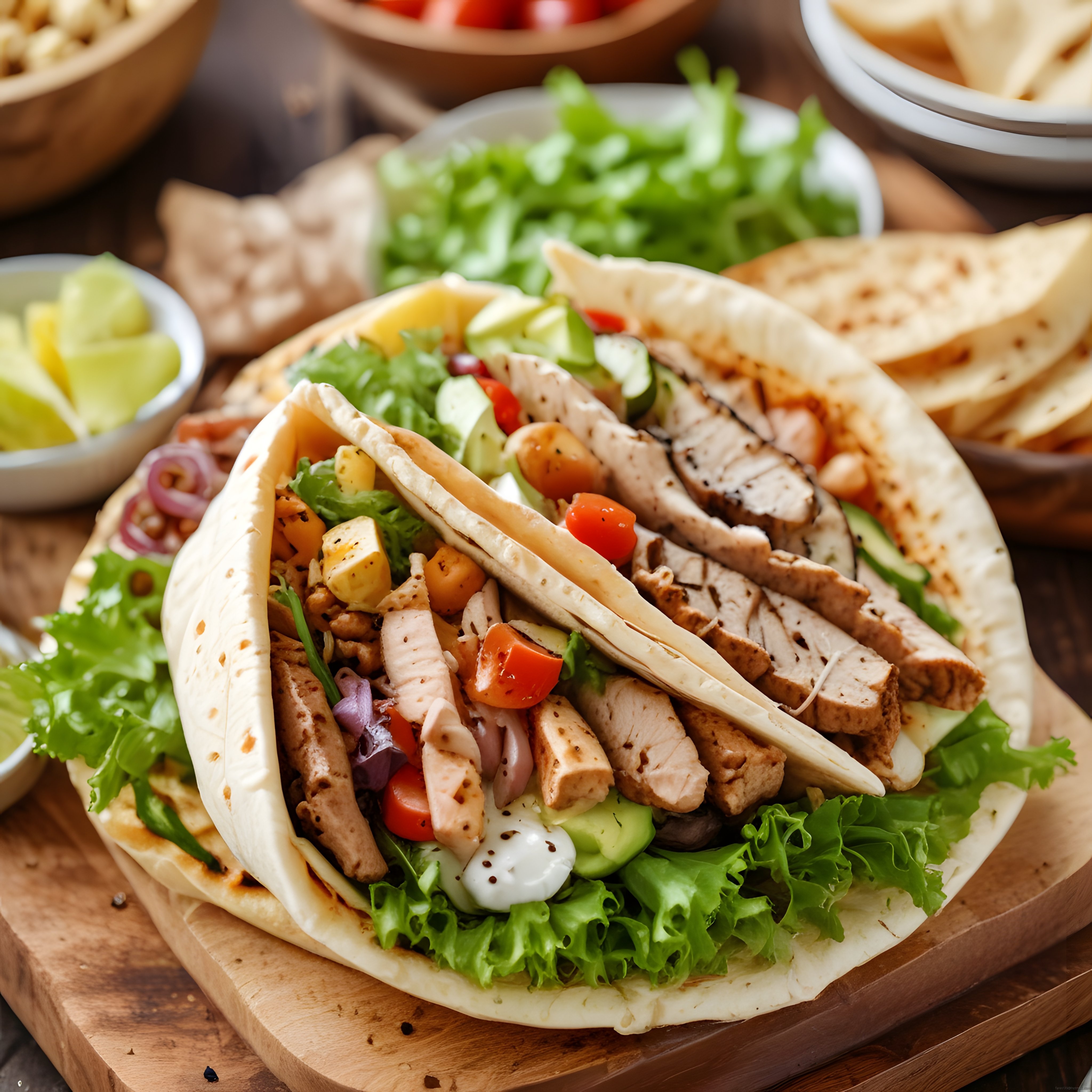 Ahşap Sunum Tahtası Üzerinde Izgara Tavuklu ve Avokadolu Wrap Tarifi