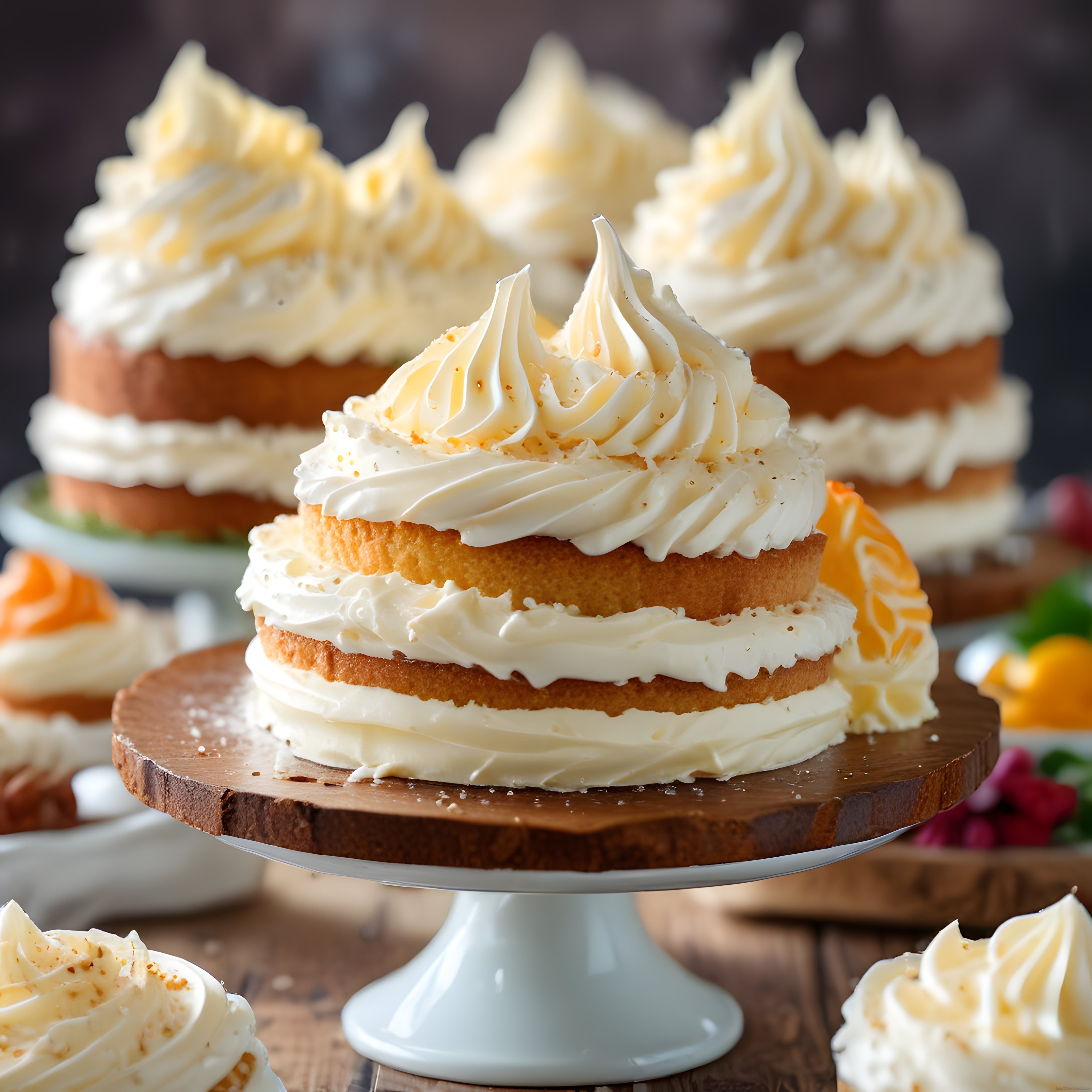 Ahşap Sunum Tahtası Üzerinde Kremalı Katlı Pasta ve Cupcake Çeşitleri