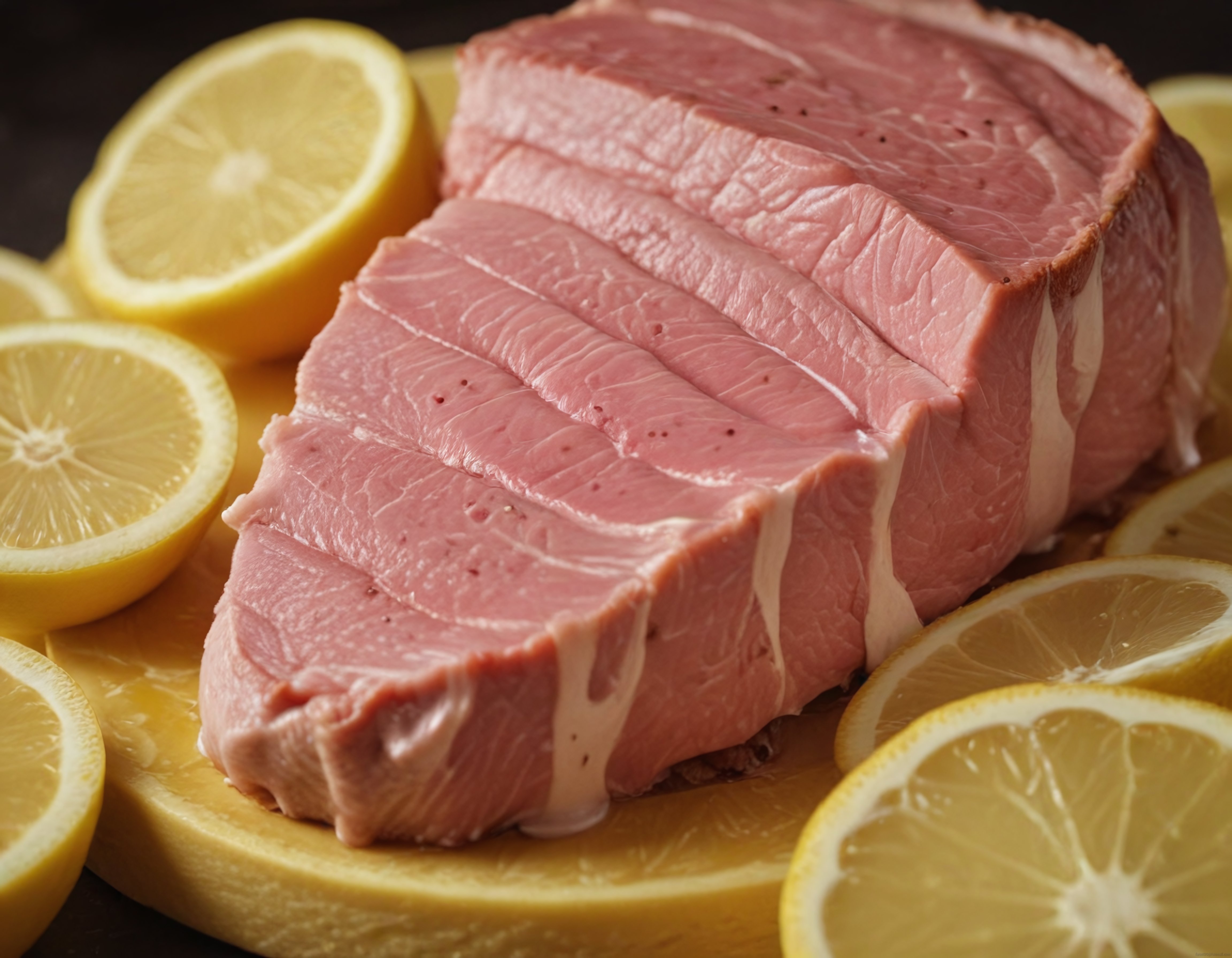 Ahşap Sunum Tahtası Üzerinde Limon Eşliğinde Dilimlenmiş Füme Et