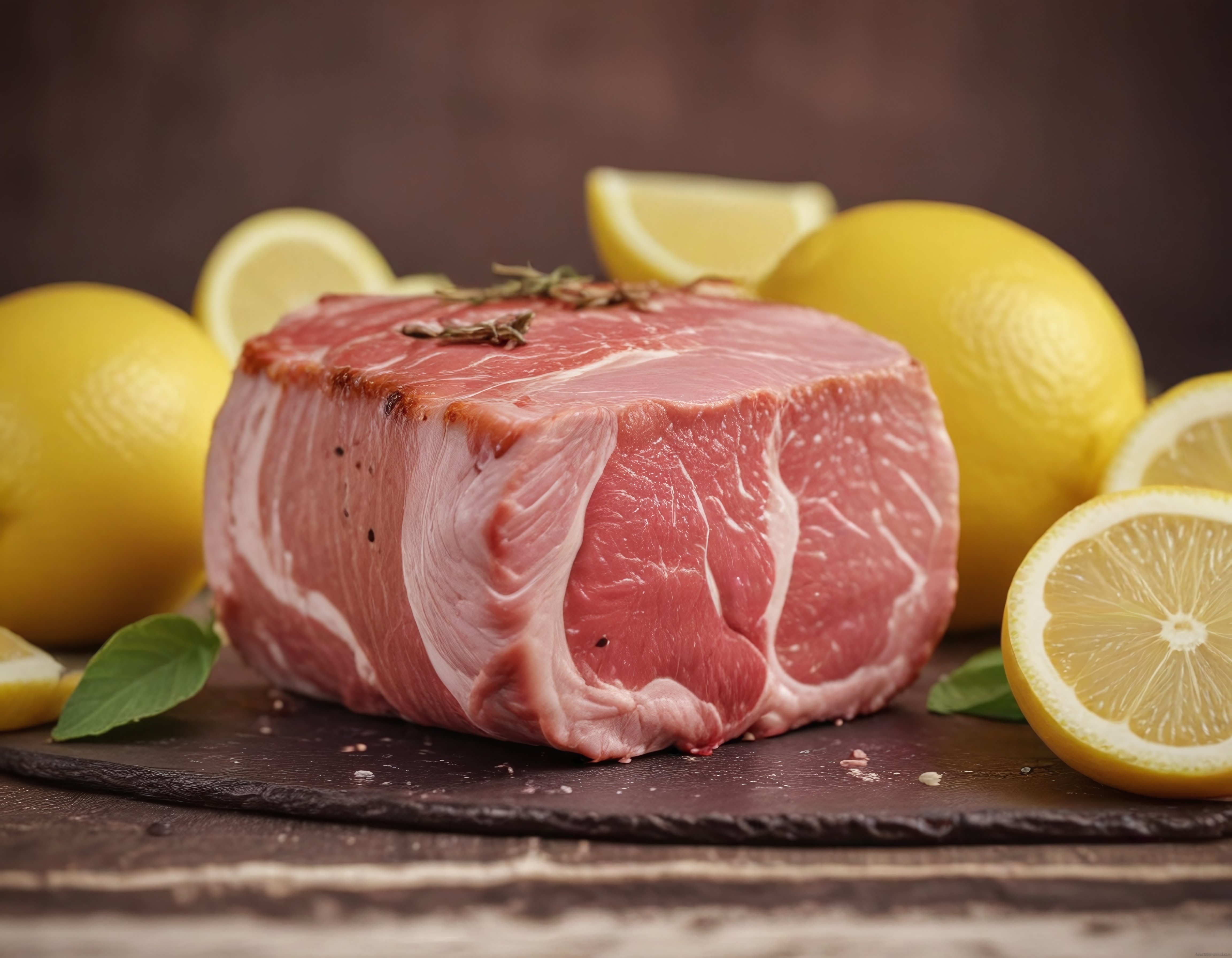 Ahşap Sunum Tahtası Üzerinde Limon Eşliğinde Taze Dana Biftek