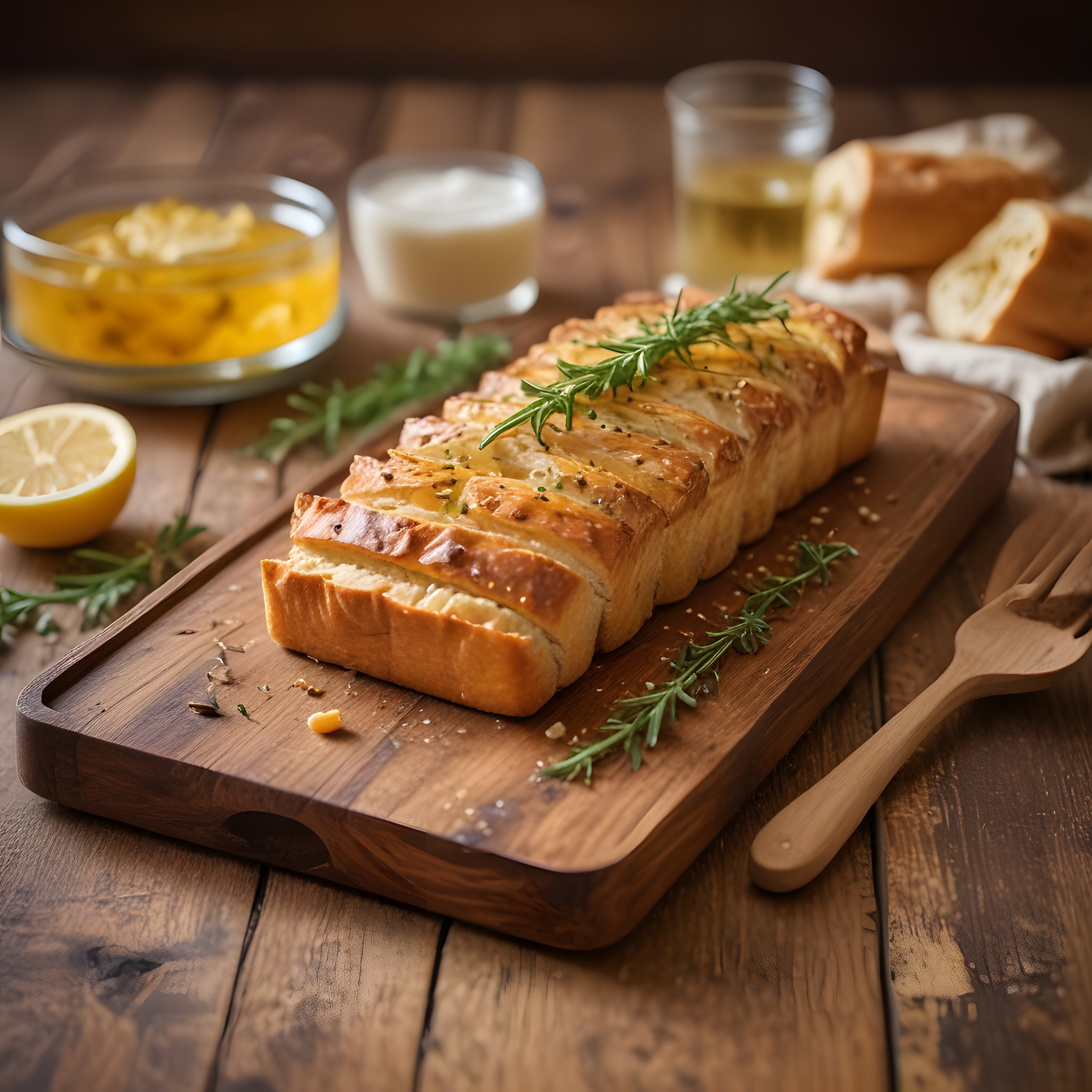 Ahşap Sunum Tahtası Üzerinde Taze Biberiyeli Kıtır Tuzlu Çörek Dilimleri