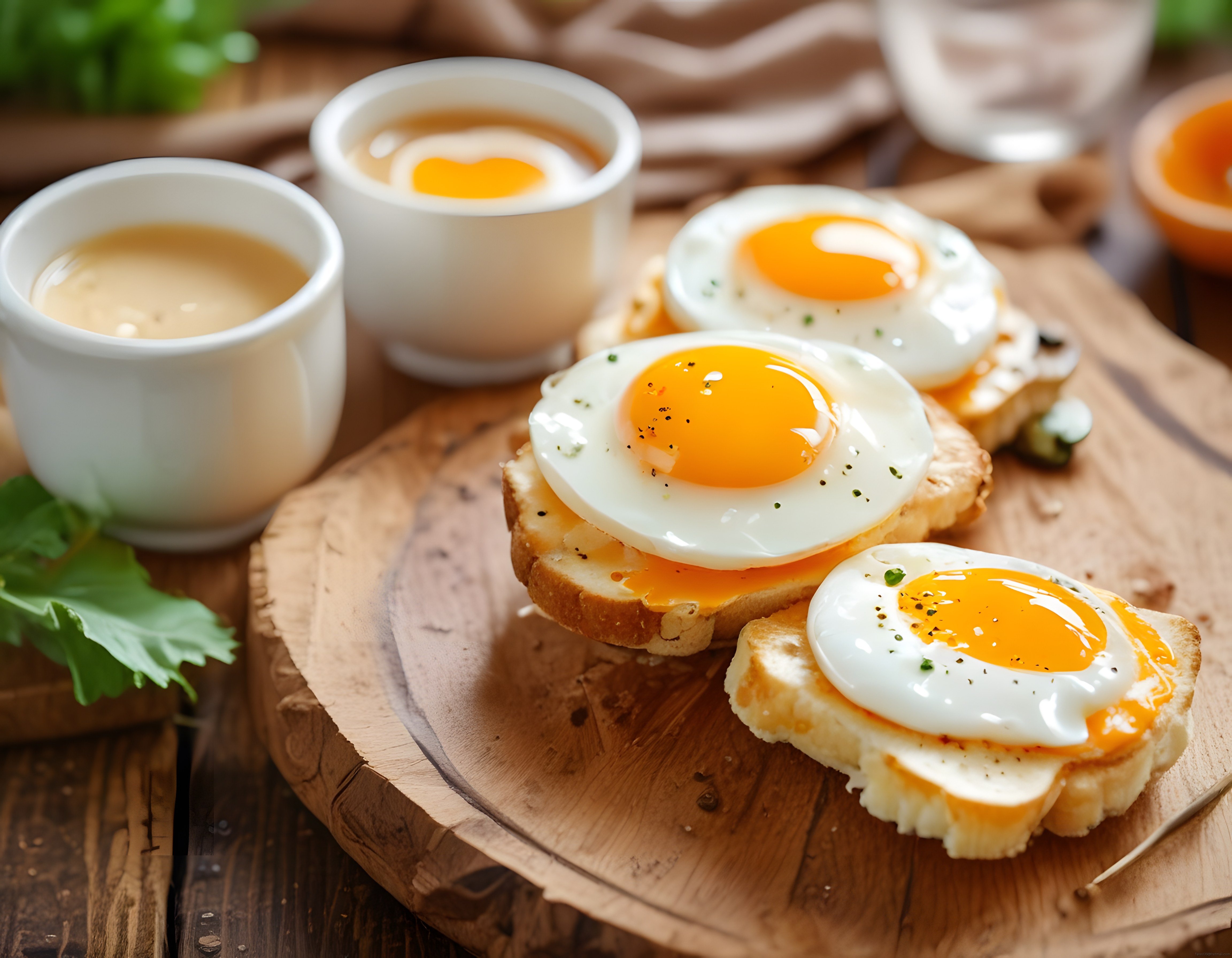 Ahşap Sunum Tahtası Üzerinde Yumurtalı Ekmek ve Kahvaltılık Soslar