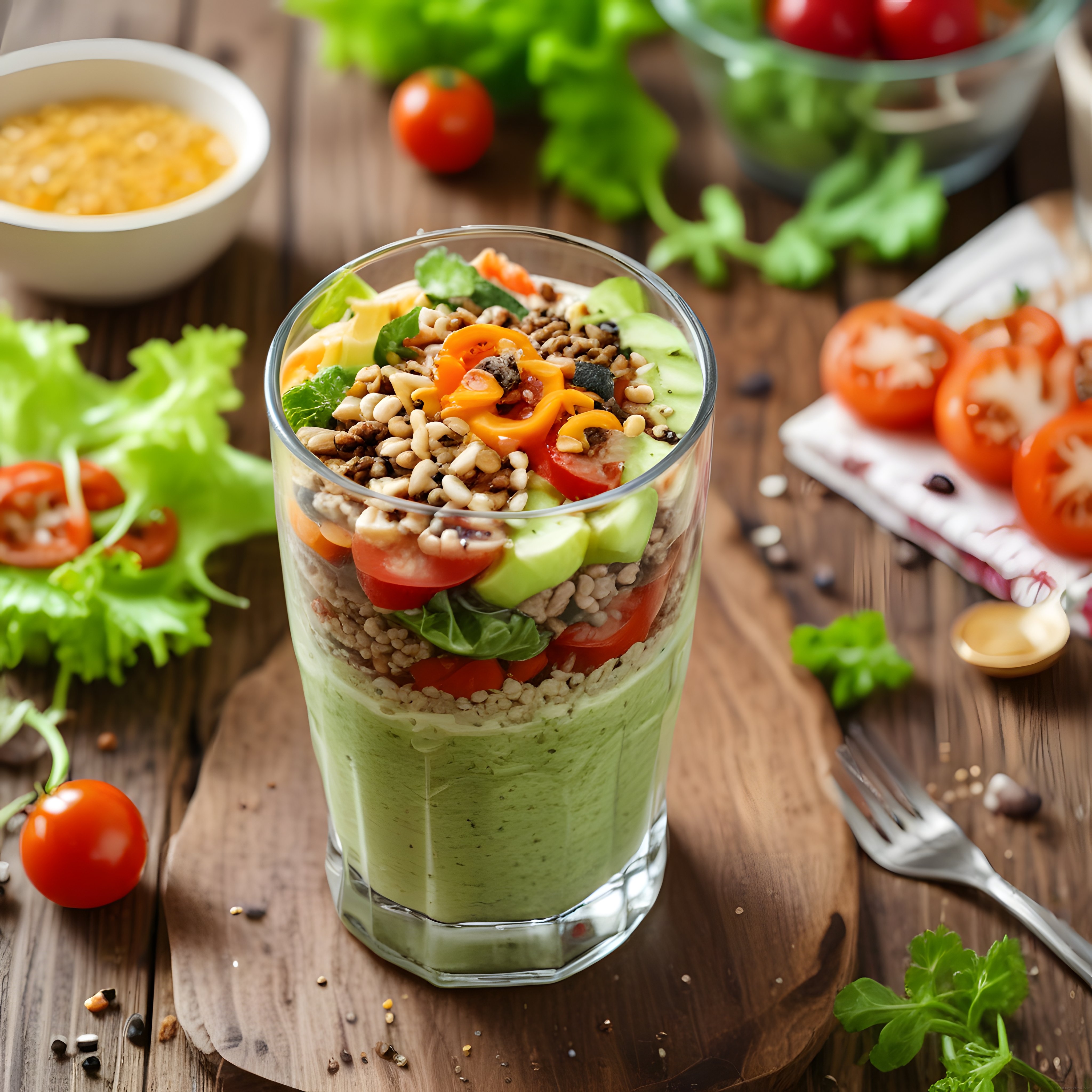 Ahşap Sunum Tahtasında Cam Bardakta Renkli Katmanlı Salata Tarifi