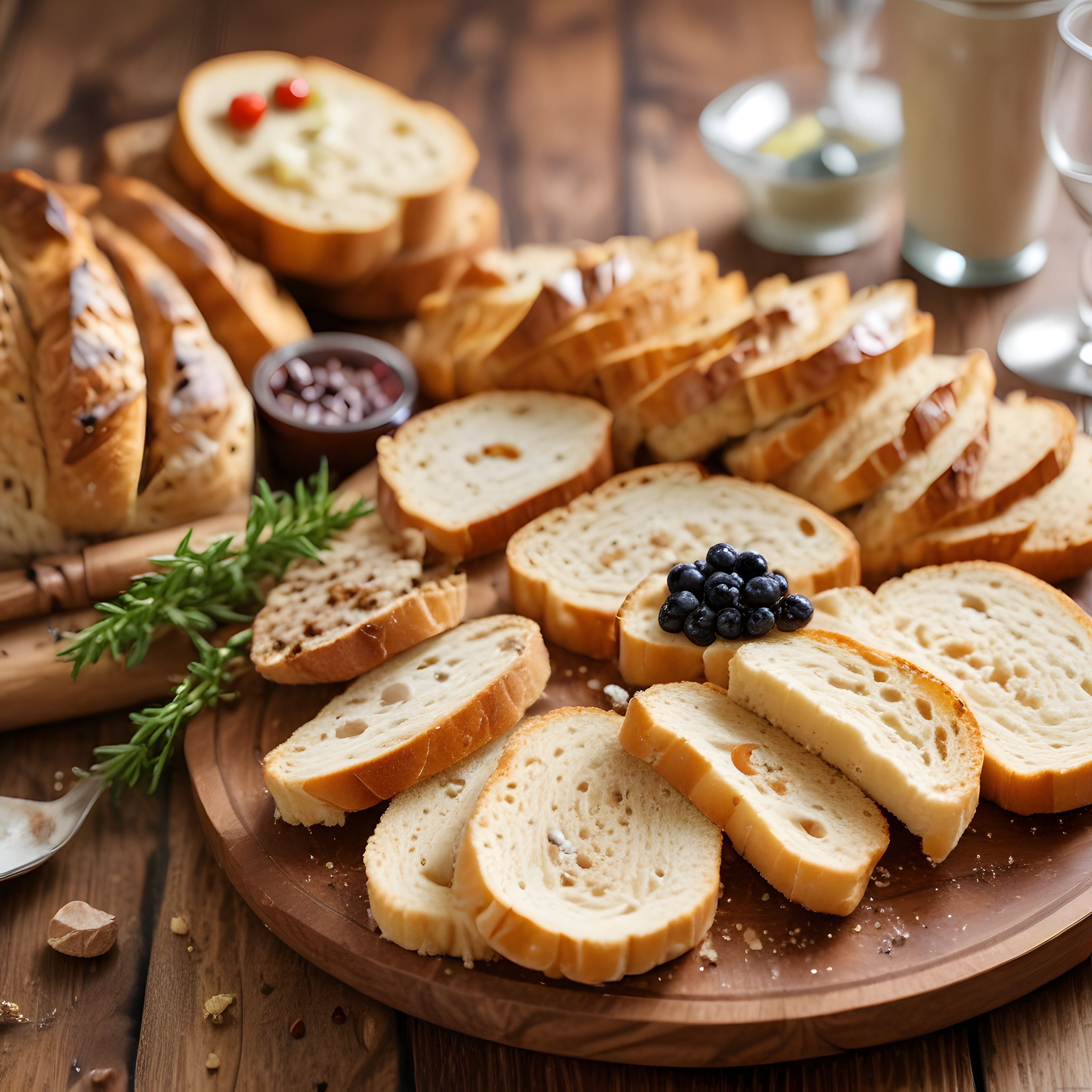 Ahşap Sunum Tahtasında Çeşitli Ekmek ve Yaban Mersiniyle Kahvaltı