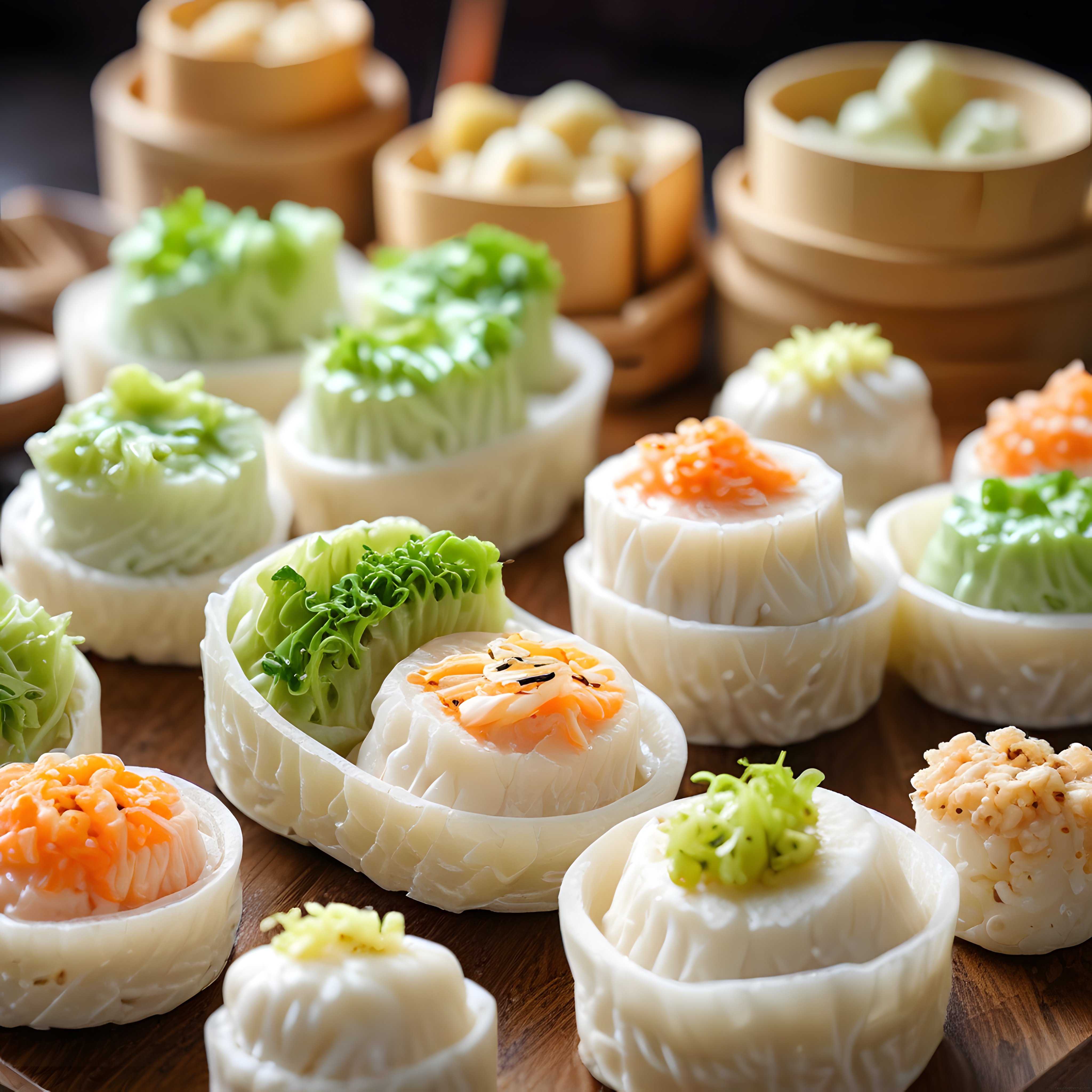 Ahşap Sunum Tahtasında Çeşitli Sushi ve Deniz Ürünleri: Japon Mutfağından Özel Tatlar