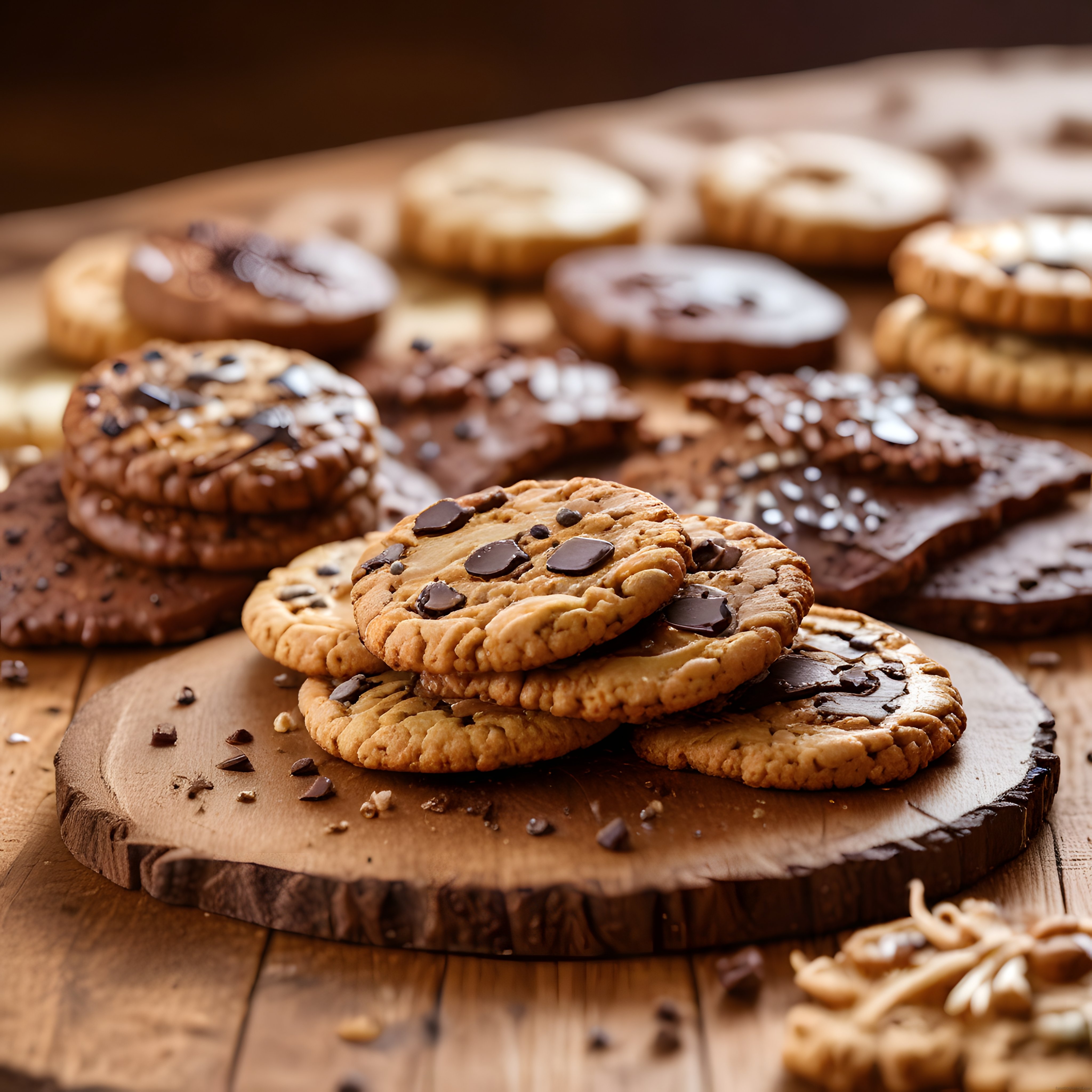 Ahşap Sunum Tahtasında Çikolatalı Kurabiye ve Brownie Çeşitleri