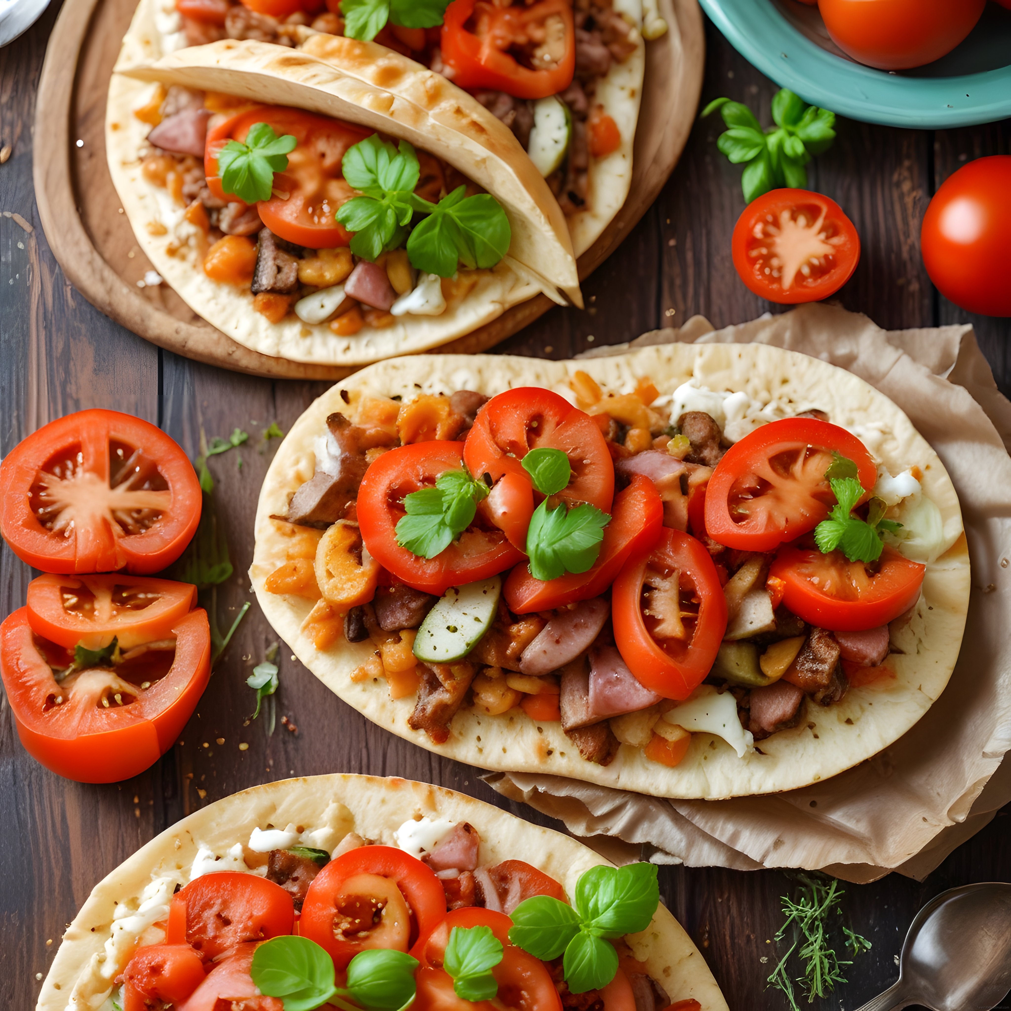 Ahşap Sunum Tahtasında Domates ve Fesleğenli Ev Yapımı Pizza Keyfi