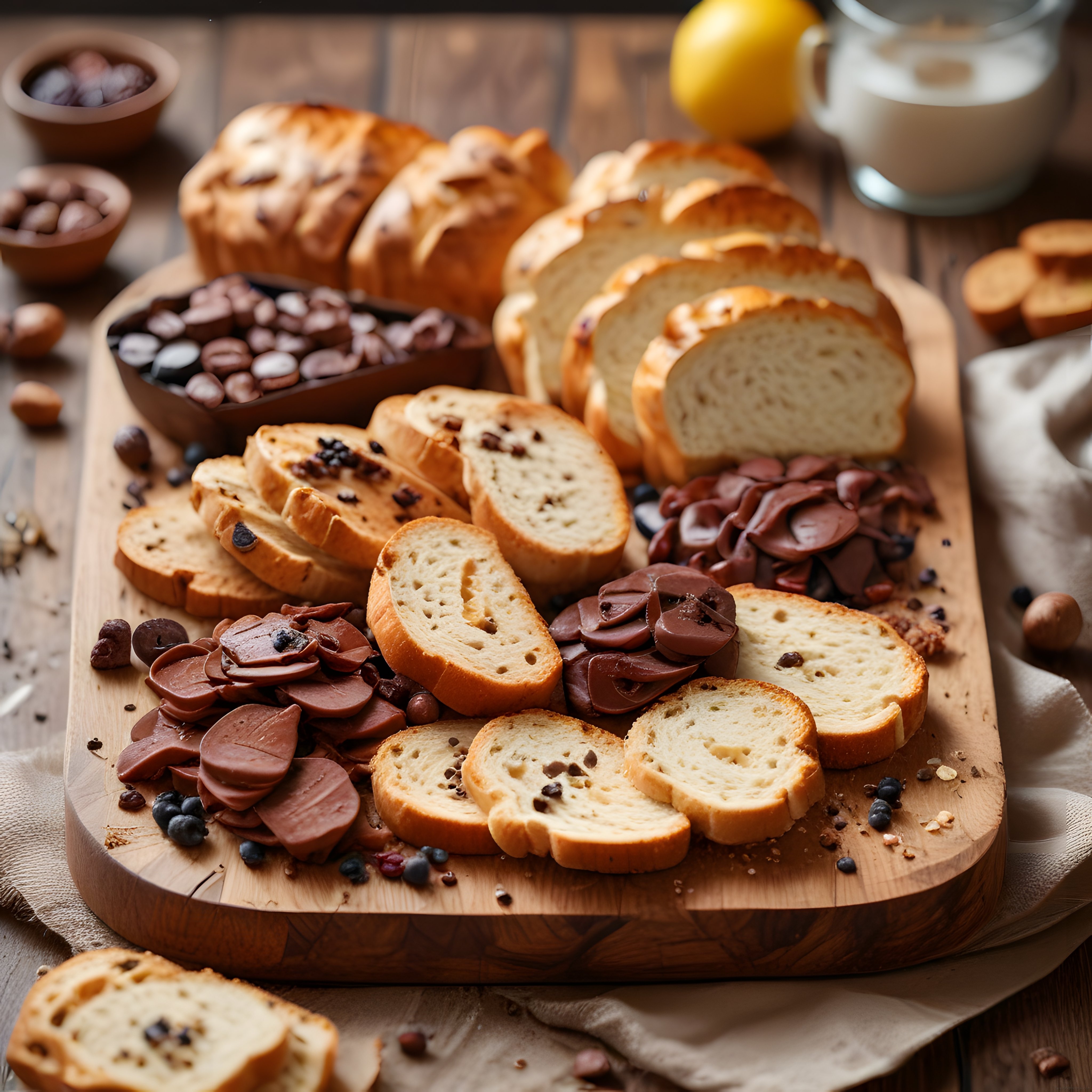 Ahşap Sunum Tahtasında Ekmek Dilimleri, Salam ve Zeytin ile Kahvaltı Keyfi