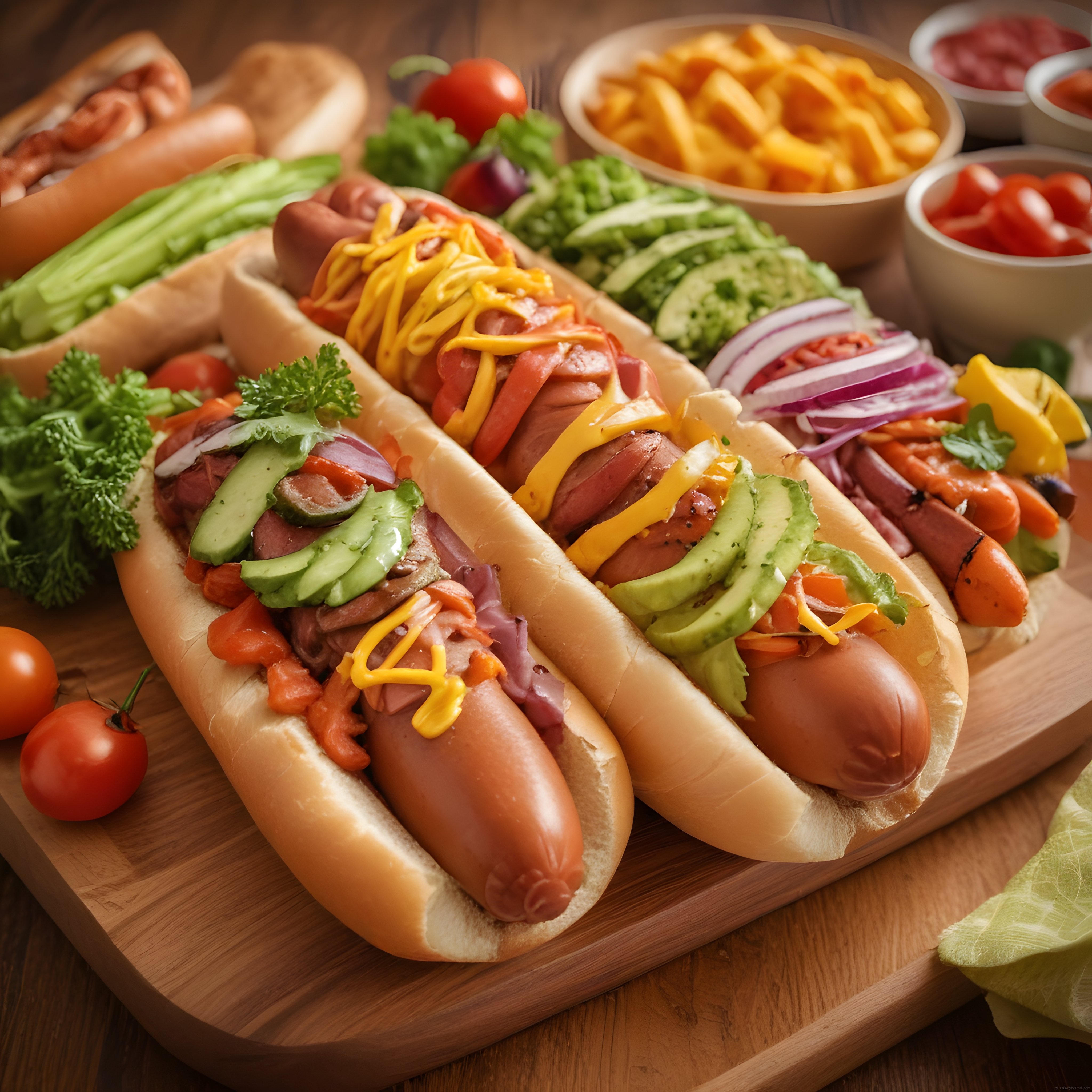 Ahşap Sunum Tahtasında Garnitürlü Hot Dog ve Patates Kızartması