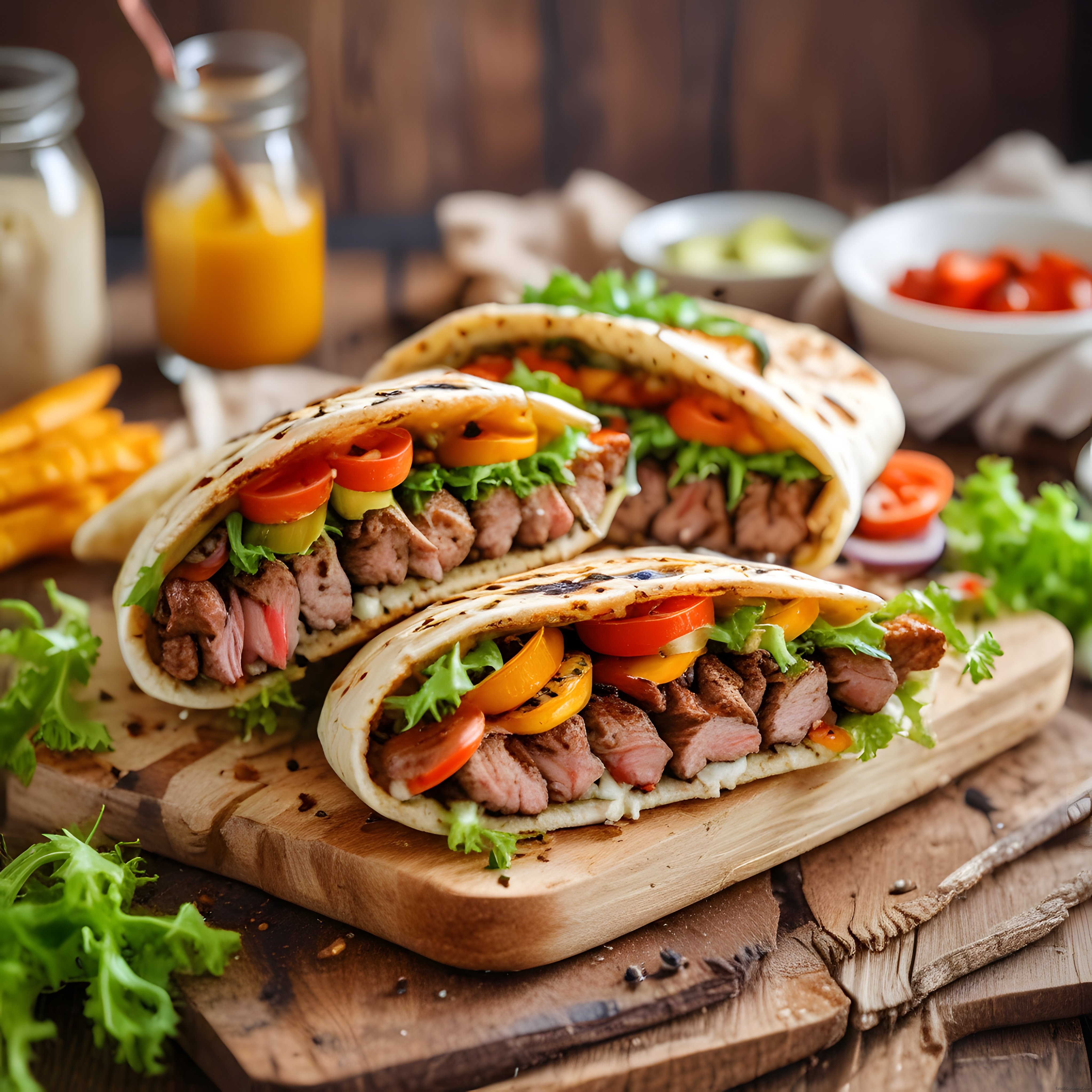 Ahşap Sunum Tahtasında Izgara Et ve Taze Sebzelerle Dolu Taco Tarifi