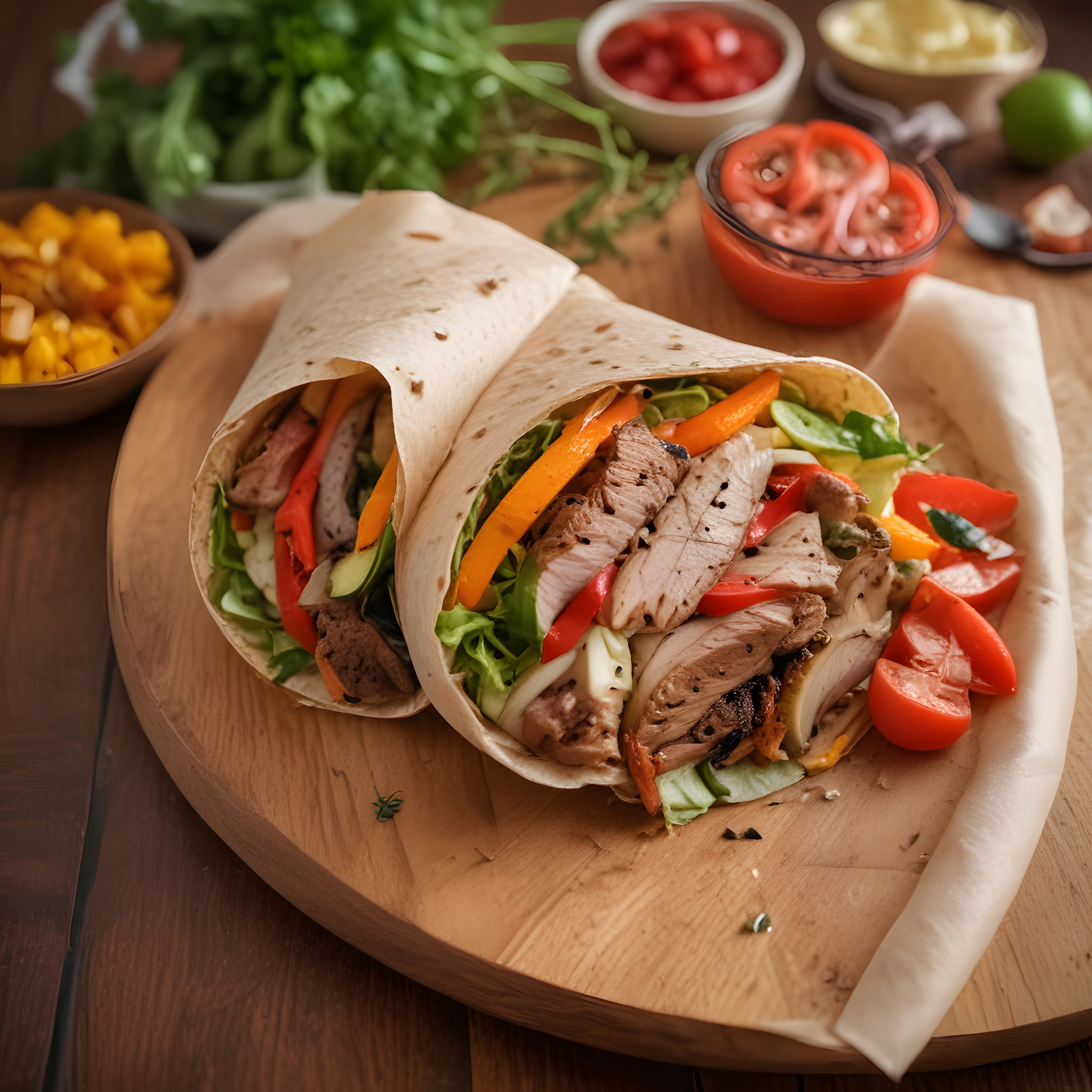 Ahşap Sunum Tahtasında Izgara Etli ve Taze Sebzeli Wrap Tarifi