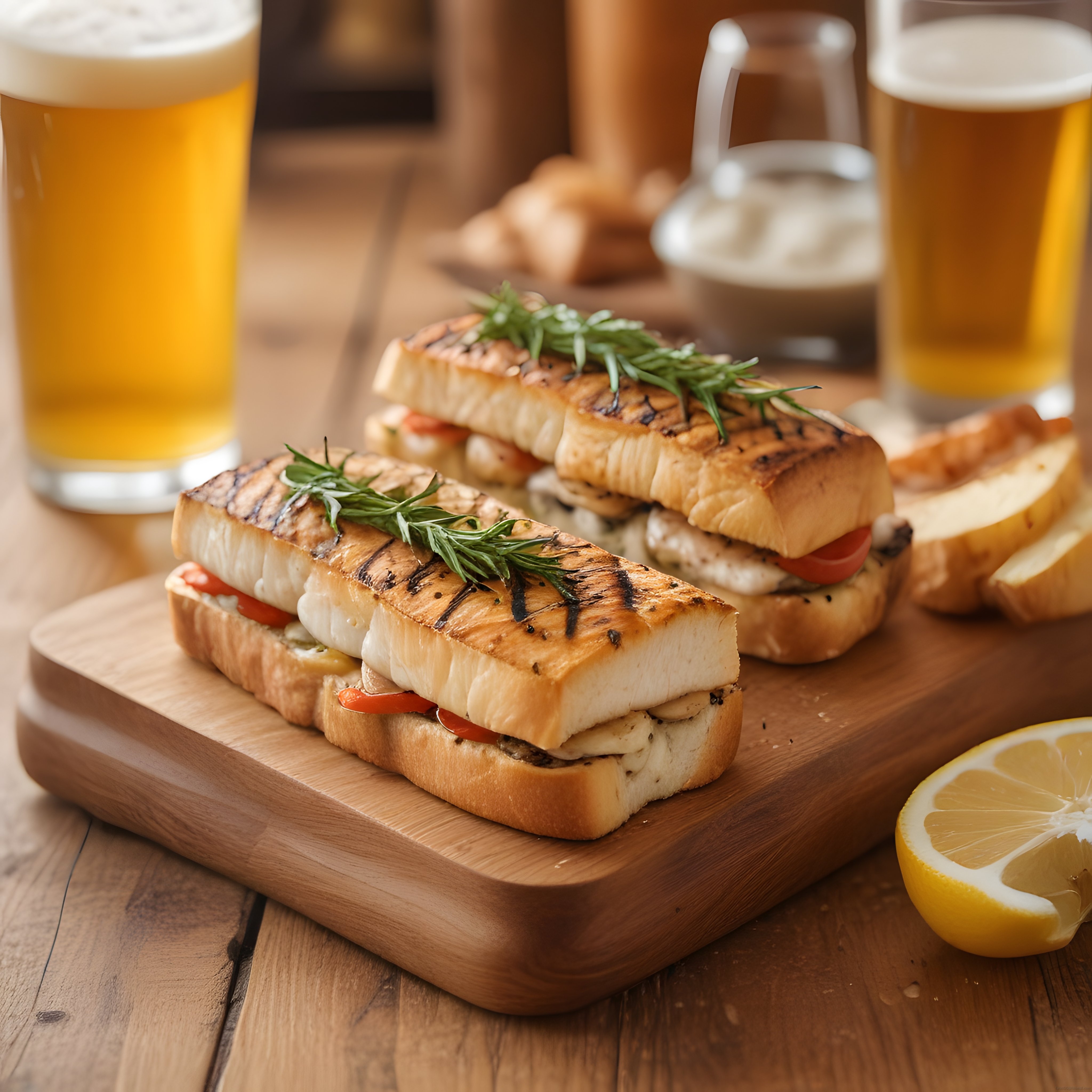 Ahşap Sunum Tahtasında Izgarada Peynirli Tost ve Köpüklü Bira Keyfi