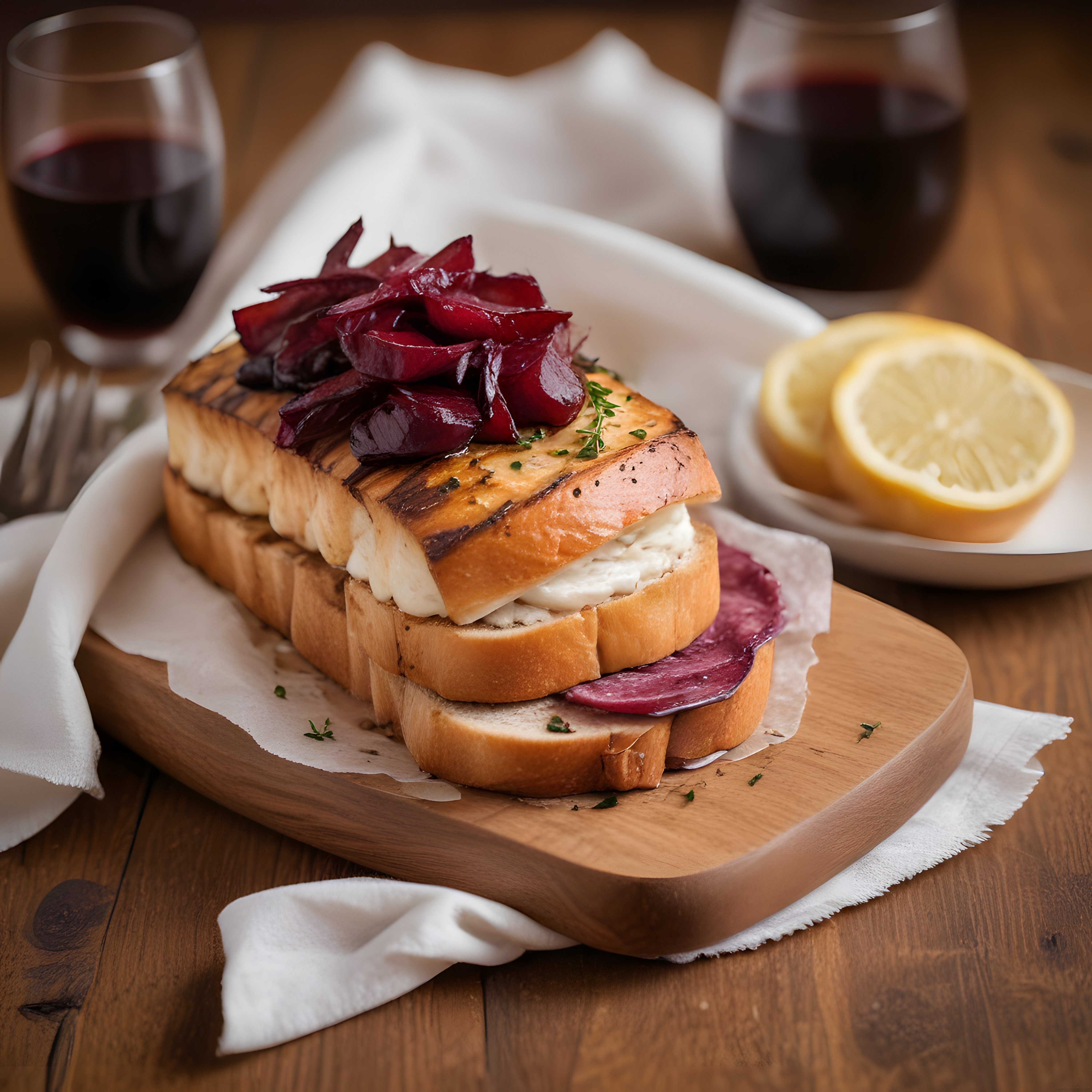 Ahşap Sunum Tahtasında Kırmızı Pancarlı ve Krem Peynirli Tost