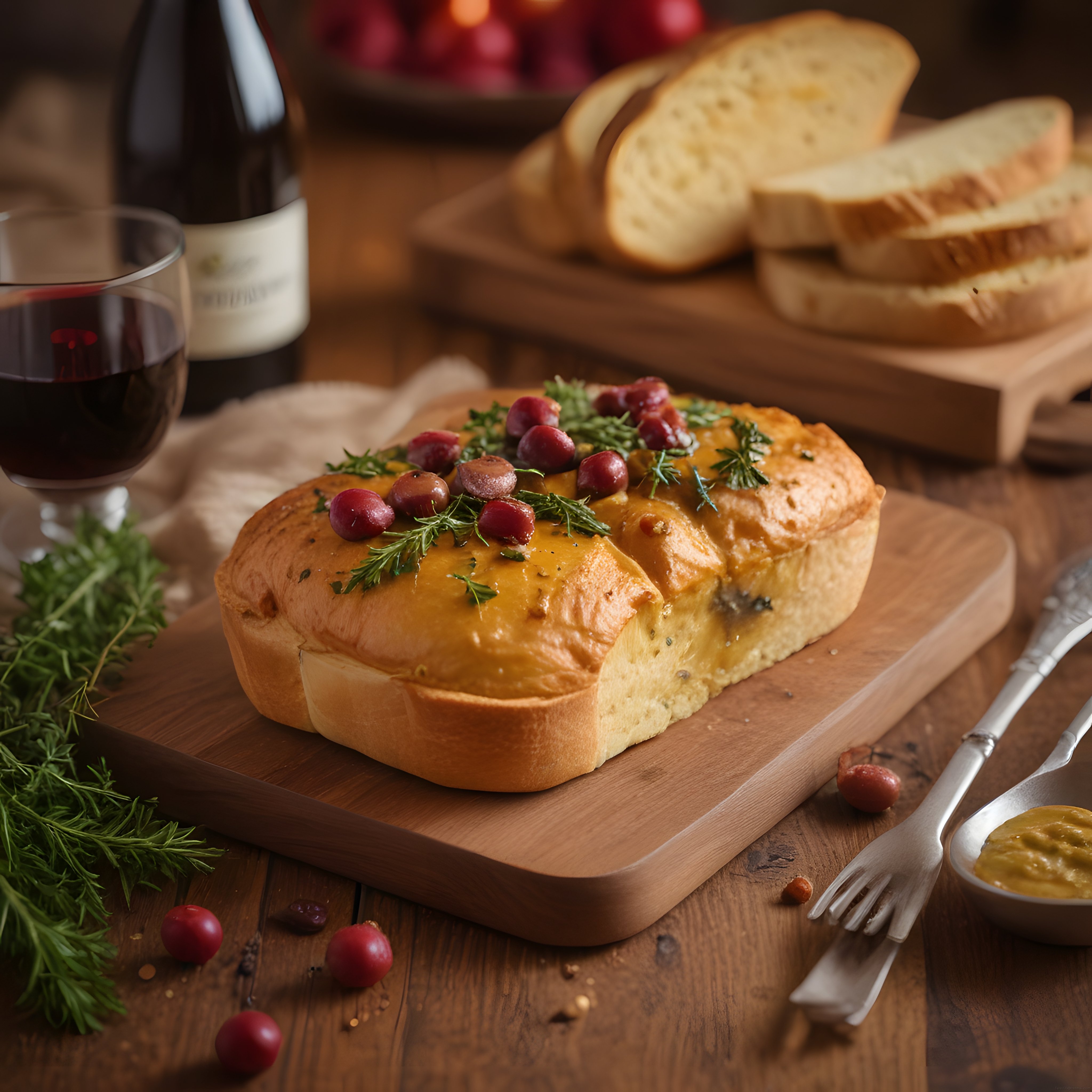 Ahşap Sunum Tahtasında Kızılcıklı Etli Börek Ve Kırmızı Şarap Eşleşmesi