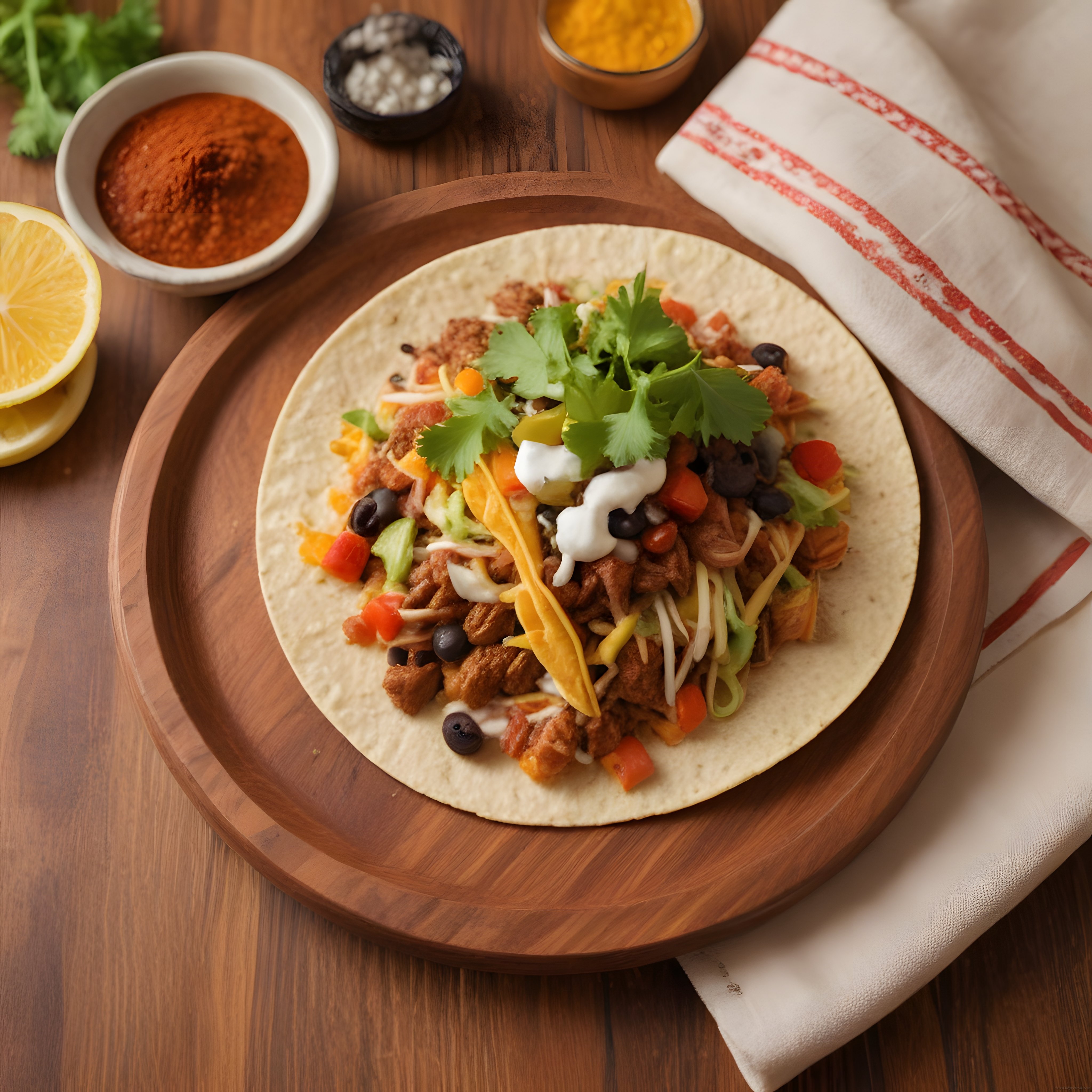 Ahşap Sunum Tahtasında Meksika Usulü Etli Taco ve Ev Yapımı Sosları