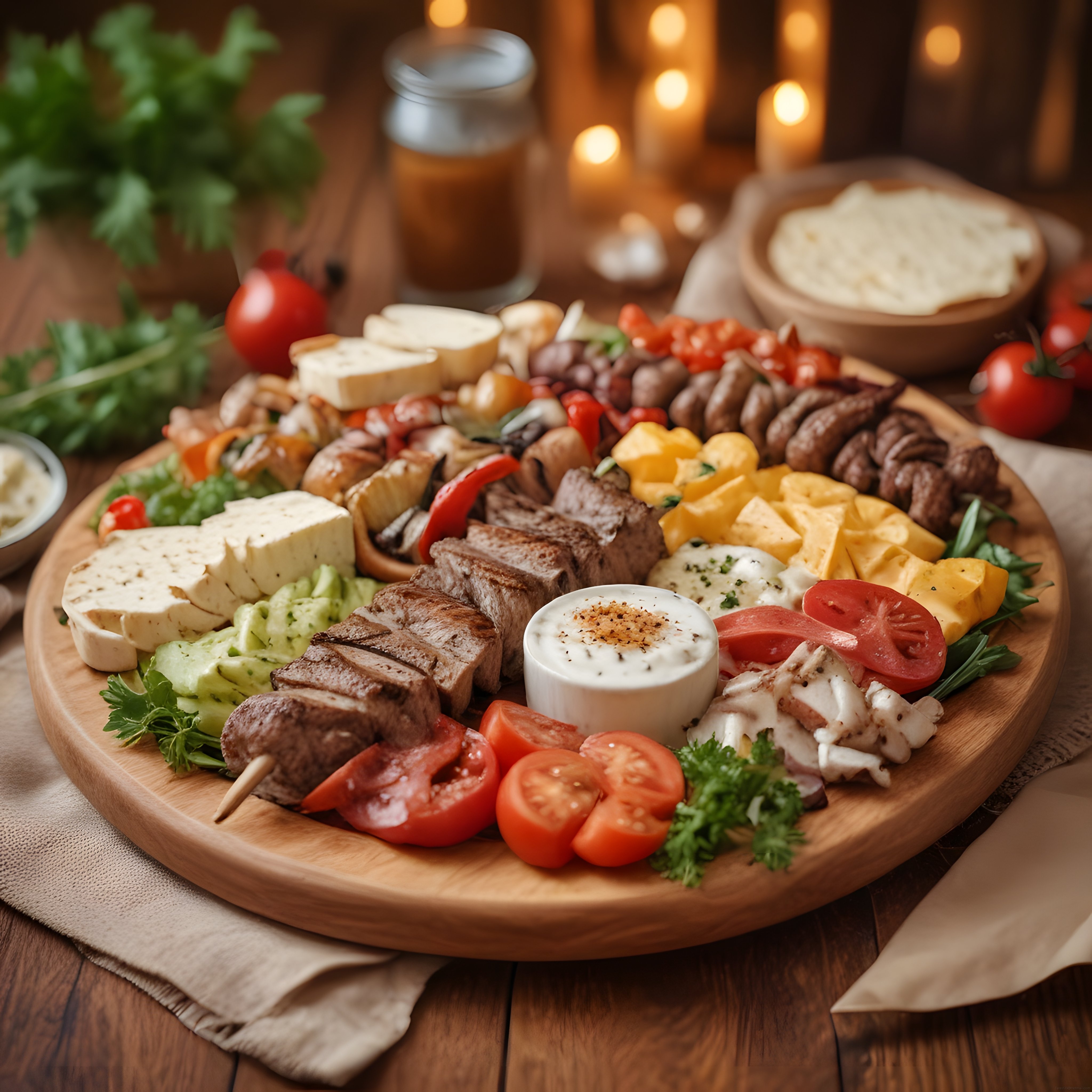 Ahşap Sunum Tahtasında Mum Işığında Kahvaltı ve Izgara Keyfi