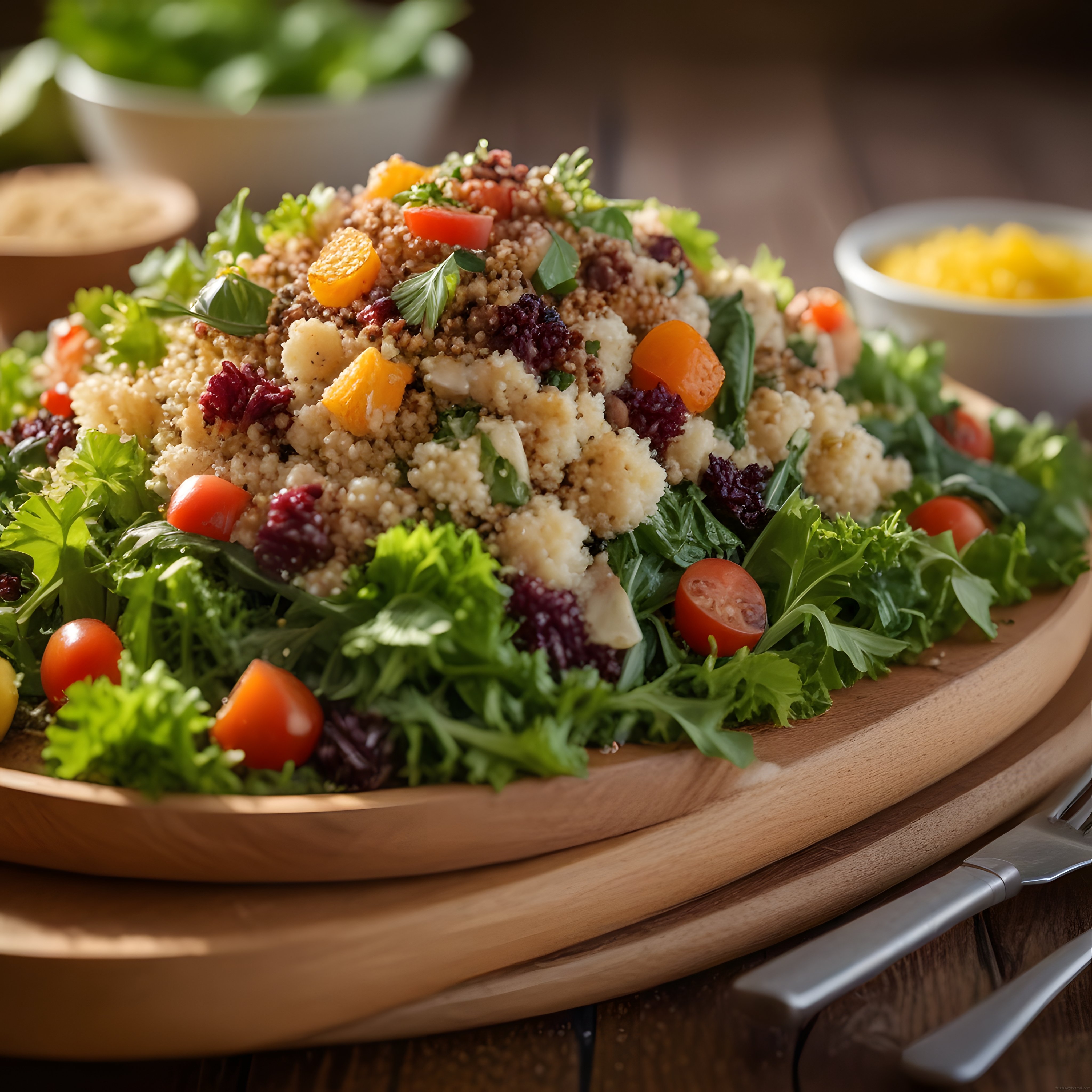 Ahşap Sunum Tahtasında Nar ve Portakallı Kinoa Salatası Tarifi