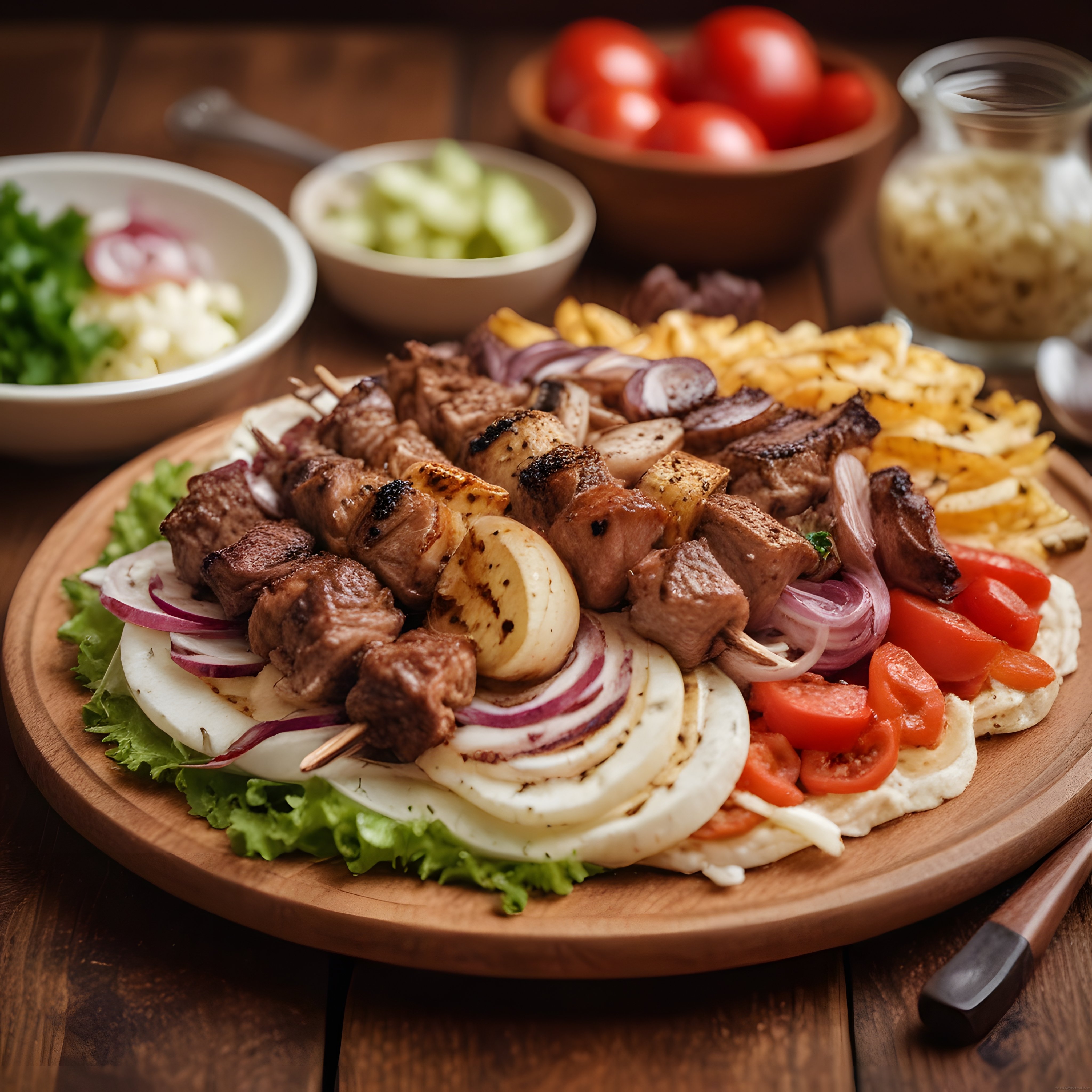 Ahşap Sunum Tahtasında Nefis Şiş Kebap ve Özel Izgara Et Lezzeti