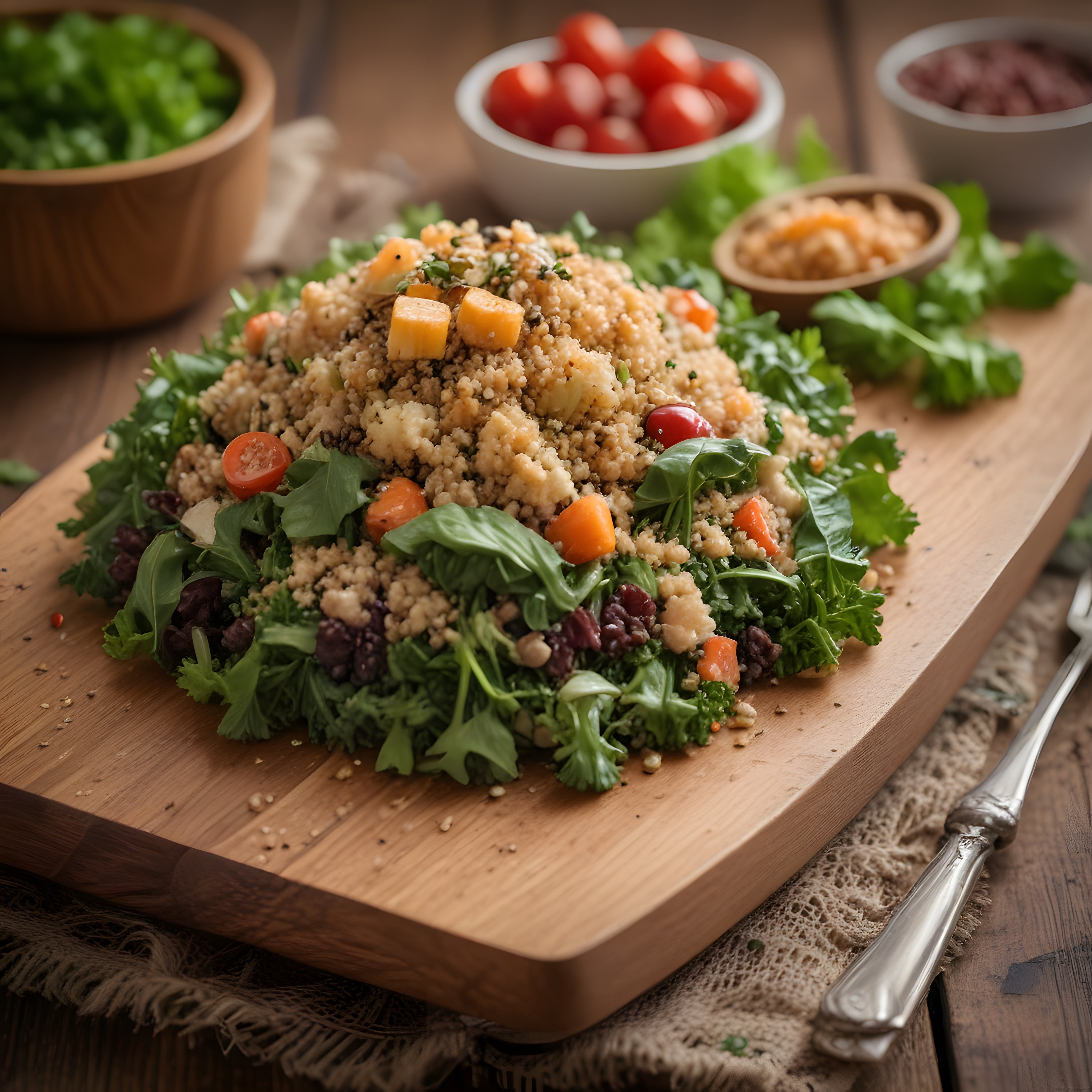 Ahşap Sunum Tahtasında Sebzeli Kinoa Salatası: Sağlıklı ve Besleyici