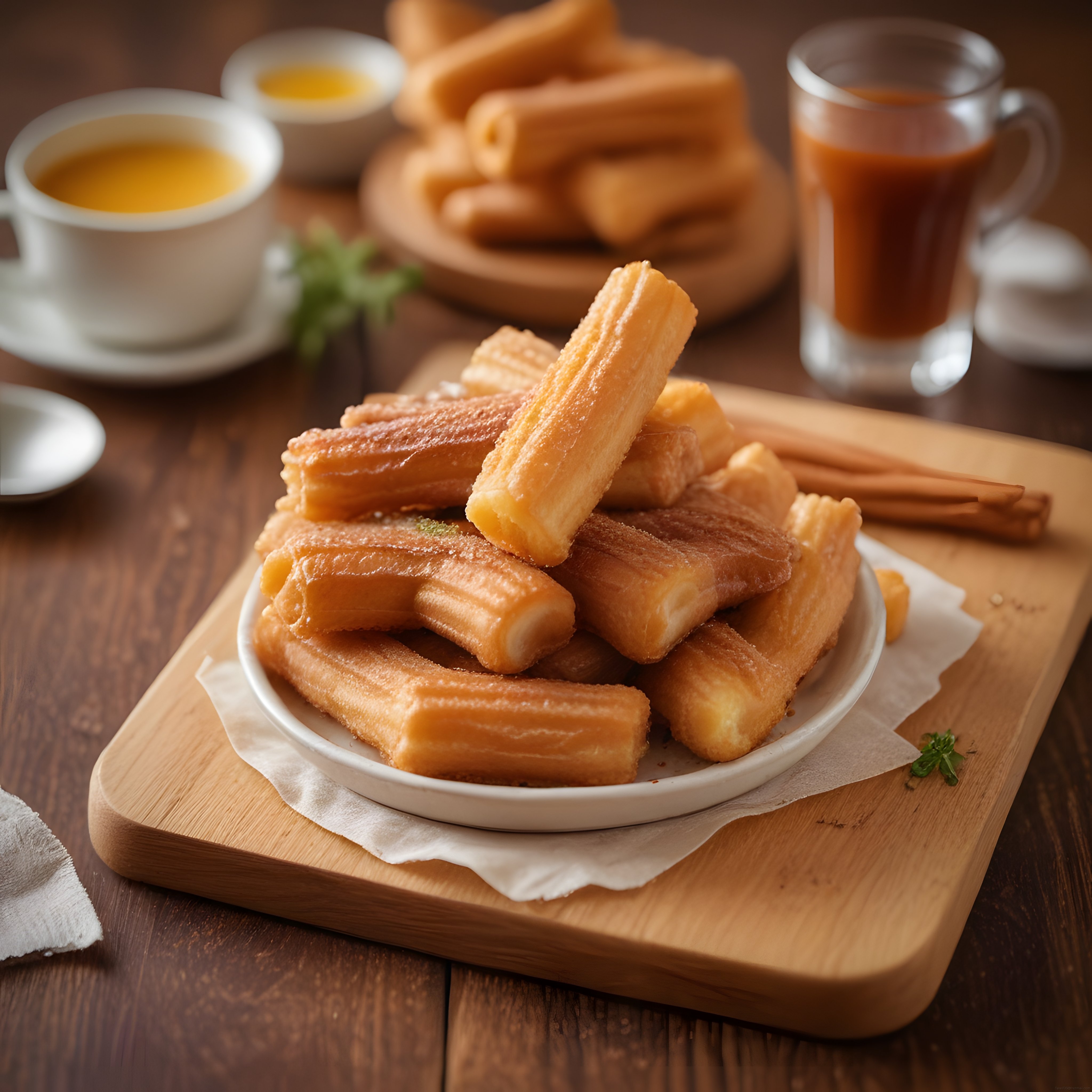 Ahşap Sunum Tahtasında Şekerli Churros ve Çikolatalı Sos Eşliğinde Tatlı Keyfi
