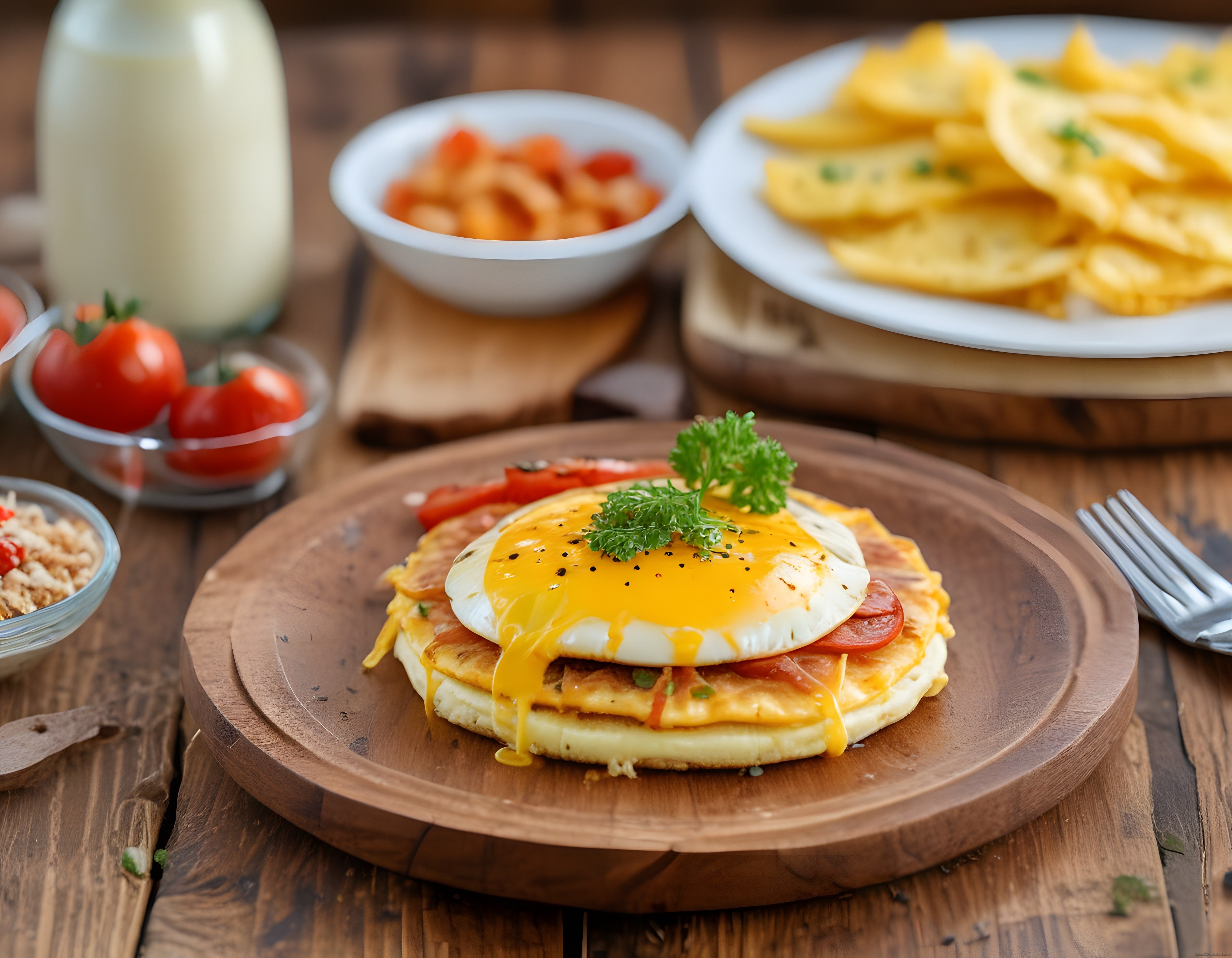 Ahşap Sunum Tahtasında Sucuklu Yumurtalı Pamuk Pankek Tarifi