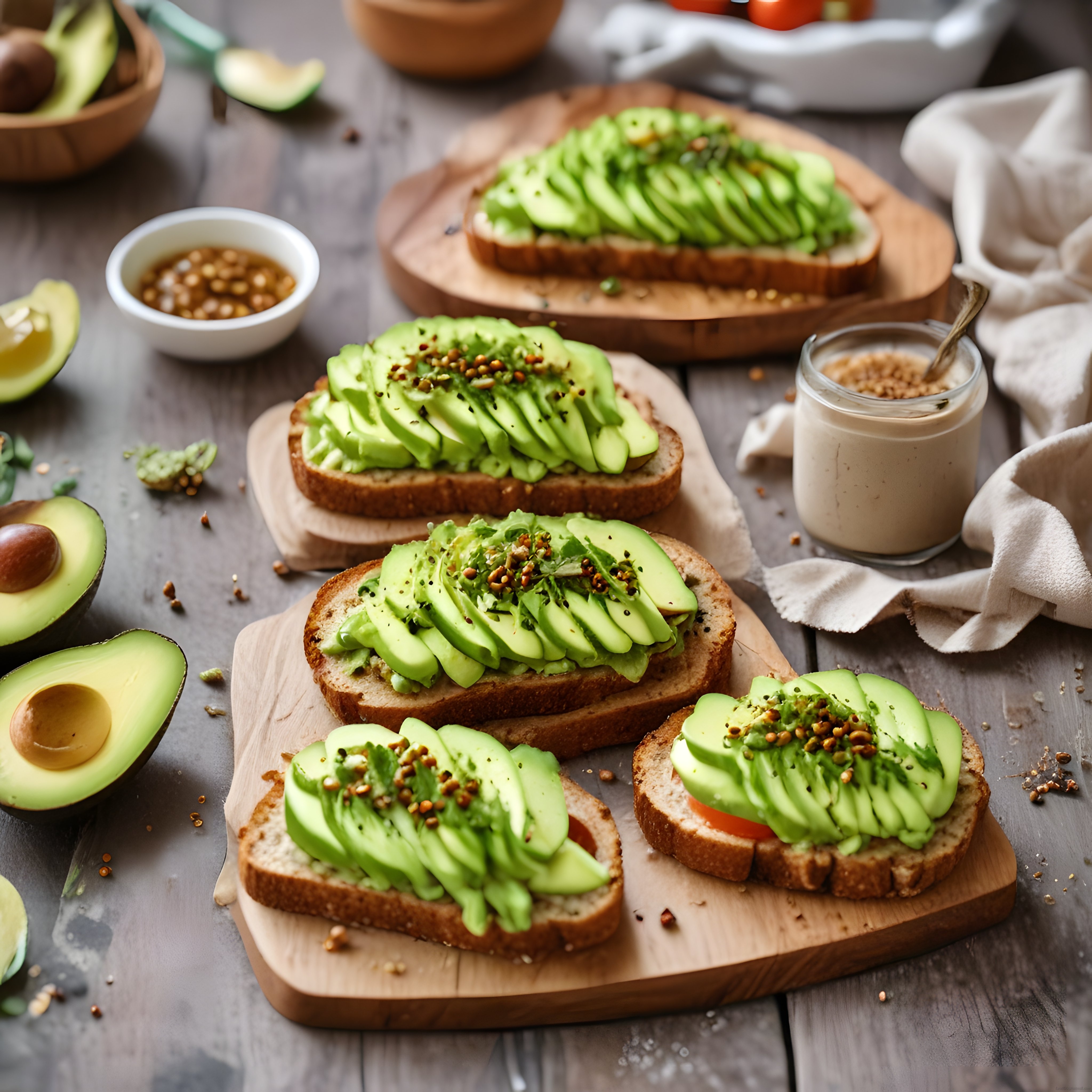 Ahşap Sunum Tahtasında Taze Avokado Tost ve Kahvaltı Sofrası Tarifi