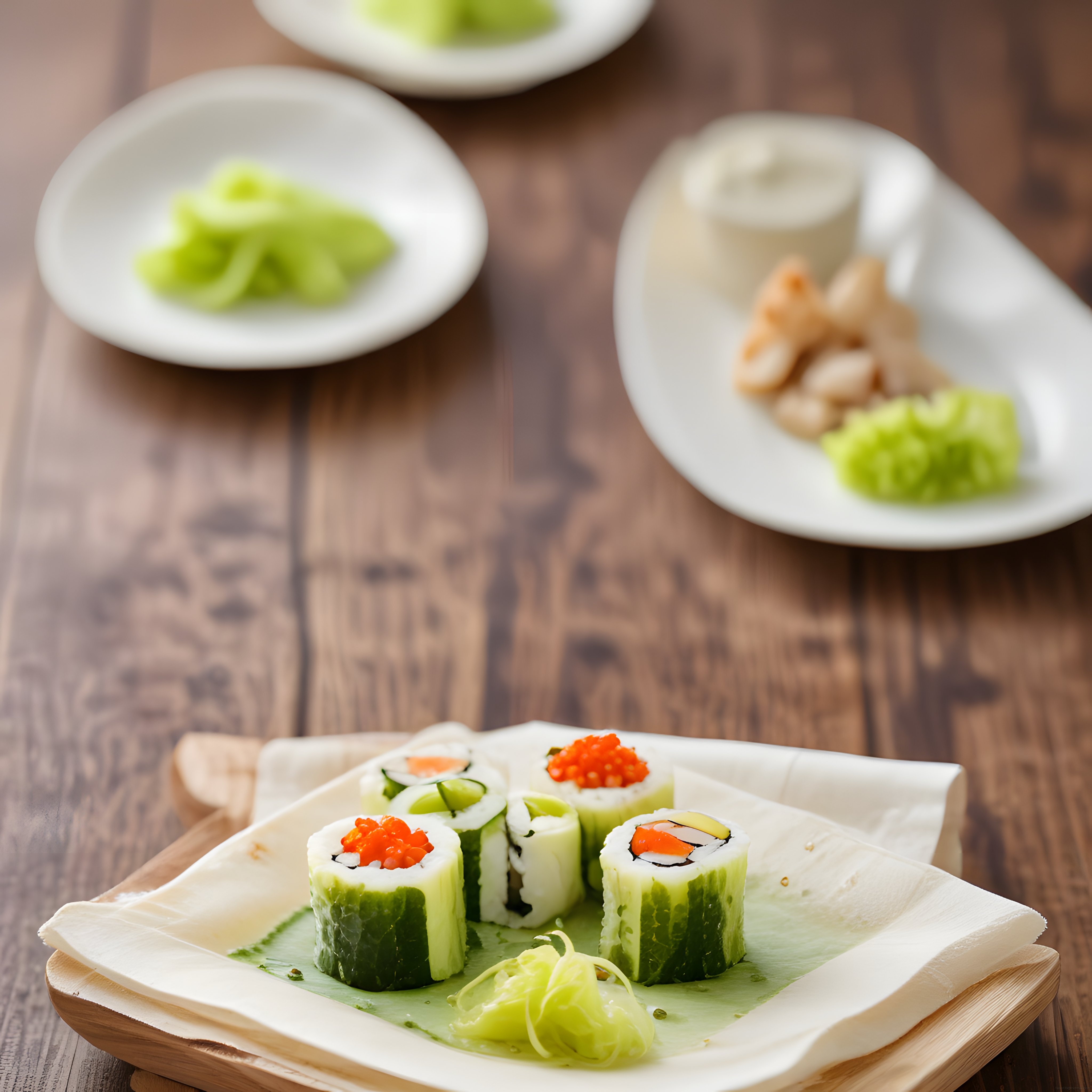 Ahşap Sunum Tahtasında Taze Sushi ve Wasabi Eşliğinde Japon Lezzet Deneyimi