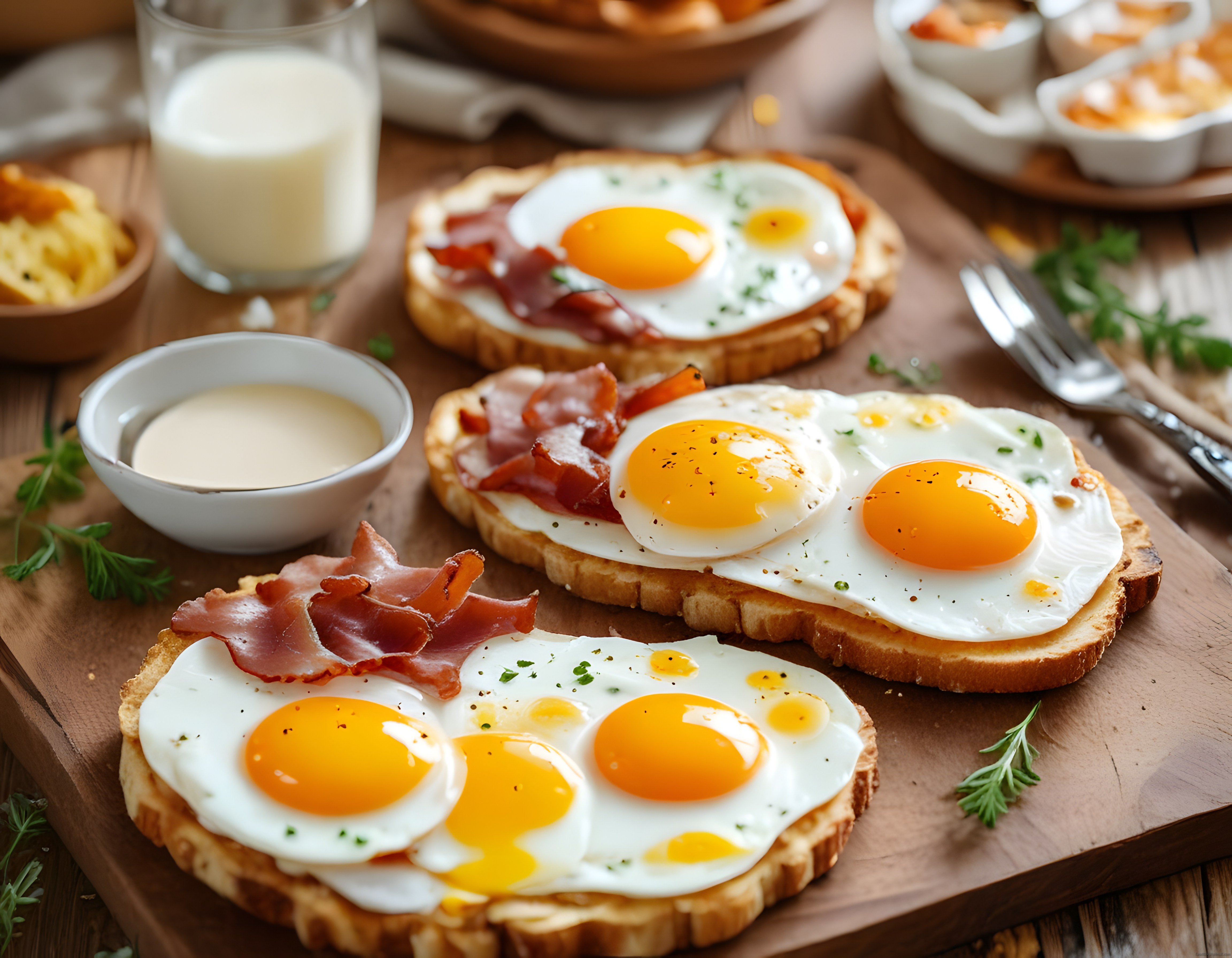 Ahşap Sunum Tahtasında Yumurtalı Pastırma ve Kızarmış Ekmek ile Kahvaltı Keyfi