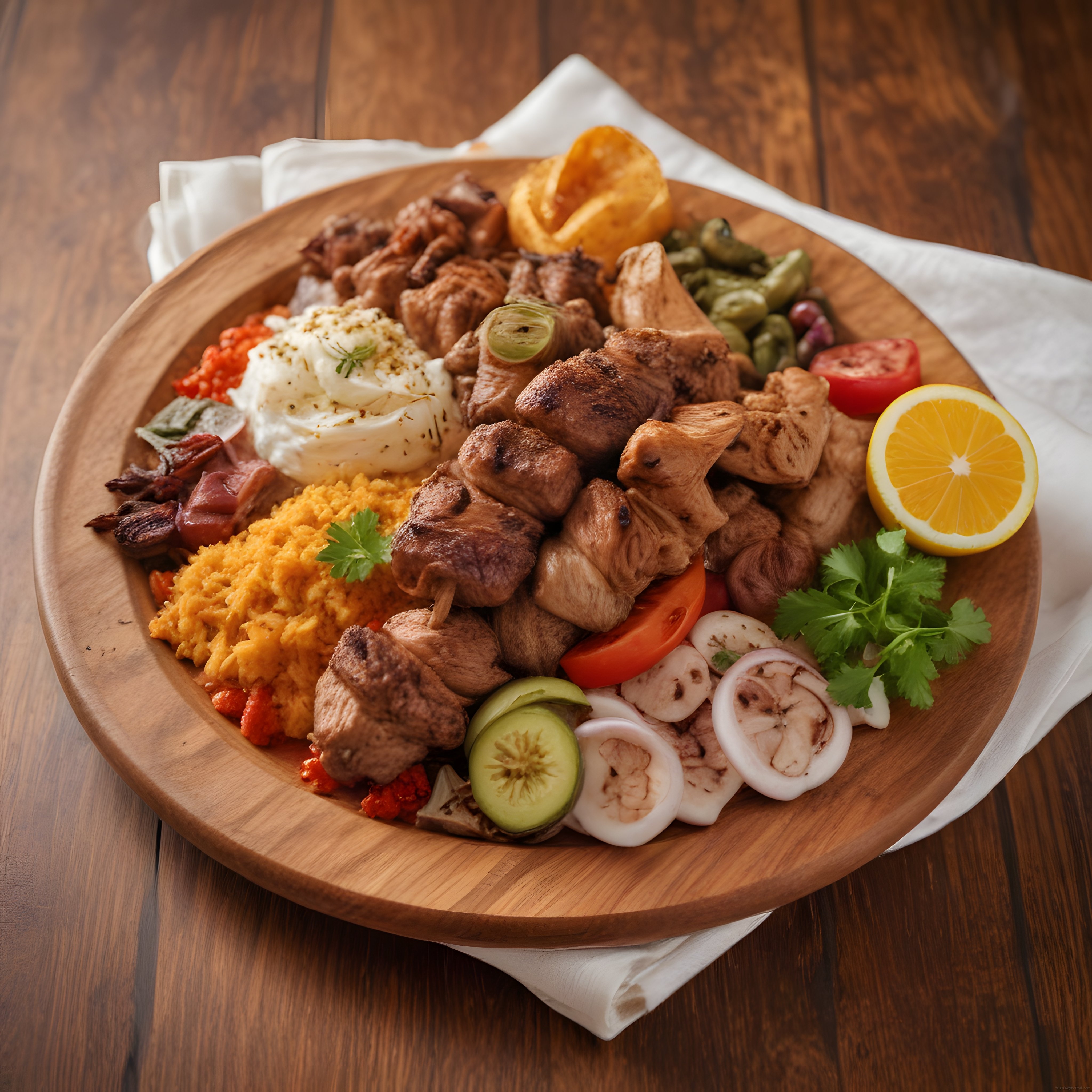 Ahşap Sunum Tahtasında Zengin Karışık Izgara ve Meze Tabağı