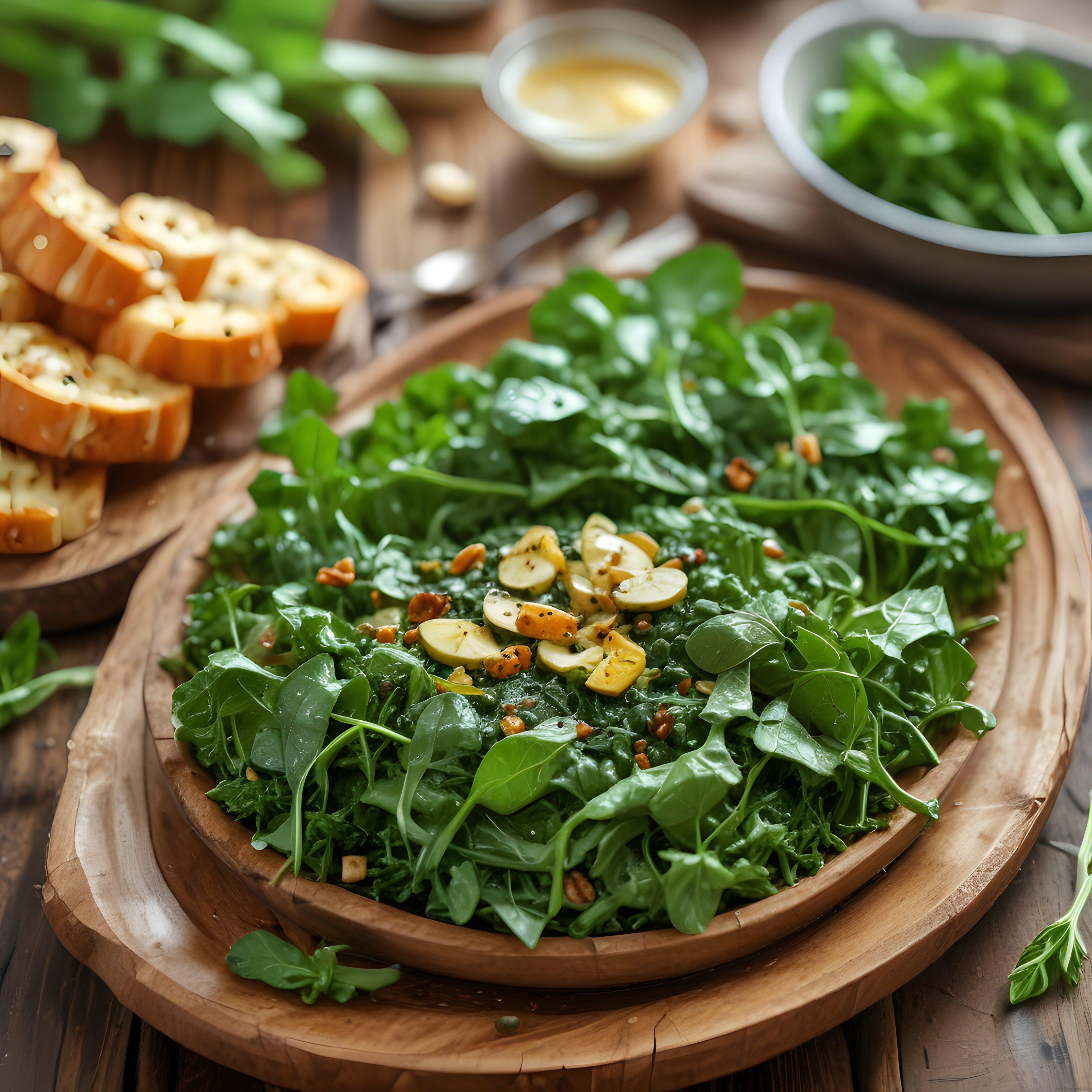 Ahşap Sunum Tahtasında Zeytinli ve Cevizli Fresh Yeşil Salata Tarifi