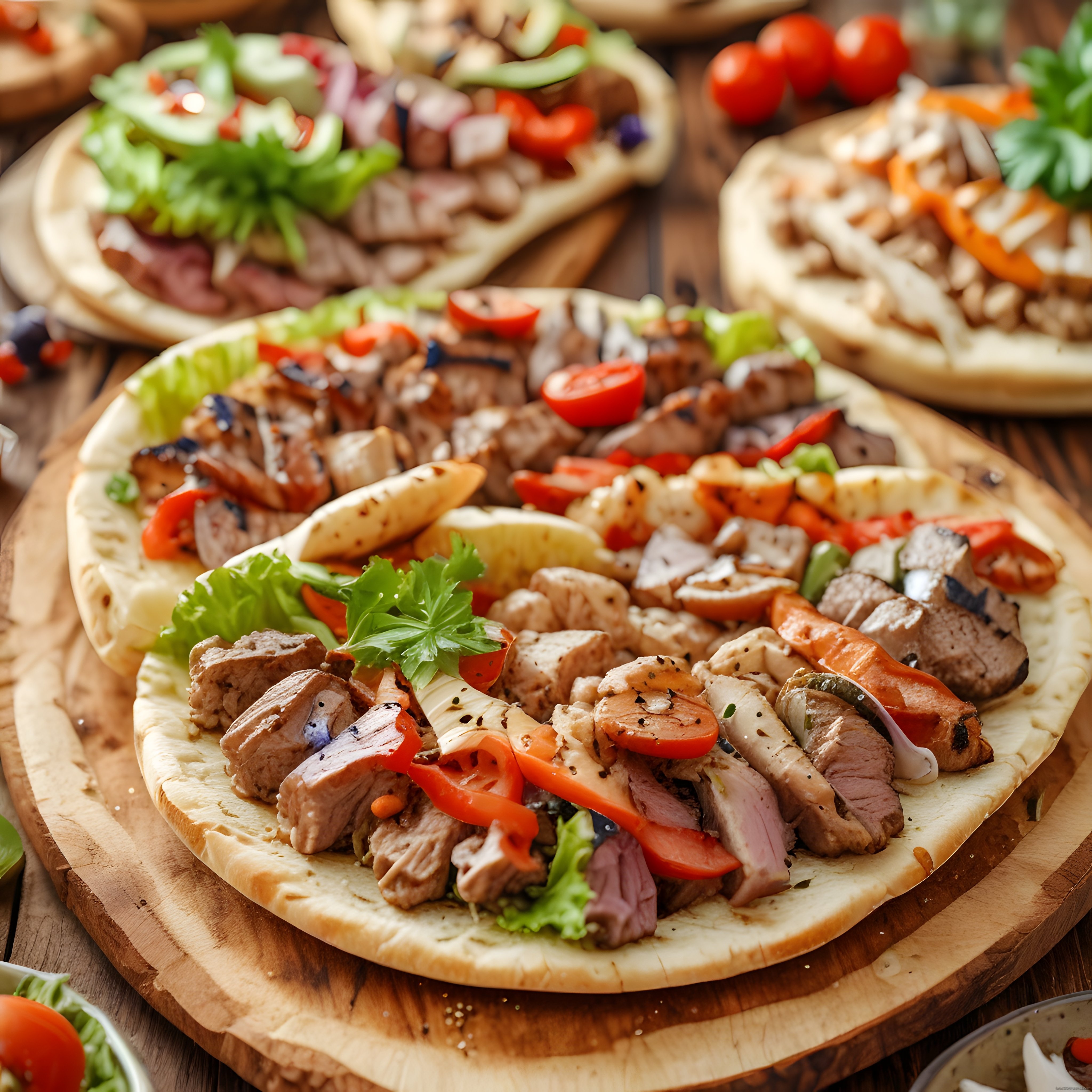 Ahşap Sunum Üzerinde Izgara Et ve Sebzelerle Hazırlanan Karışık Barbekü Tabakları