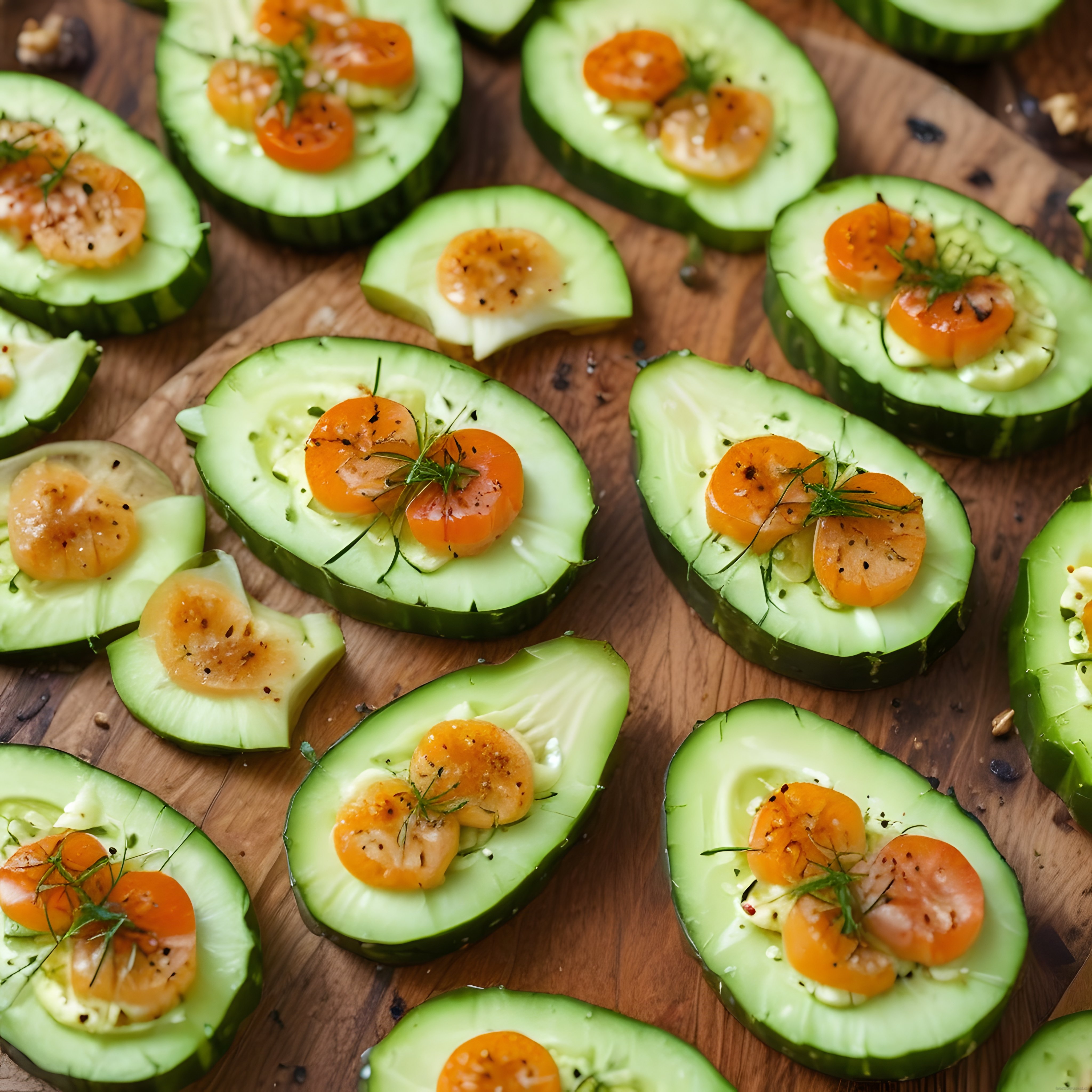 Ahşap Sunum Üzerinde Salatalık ve Domatesli Pratik Vegan Atıştırmalık