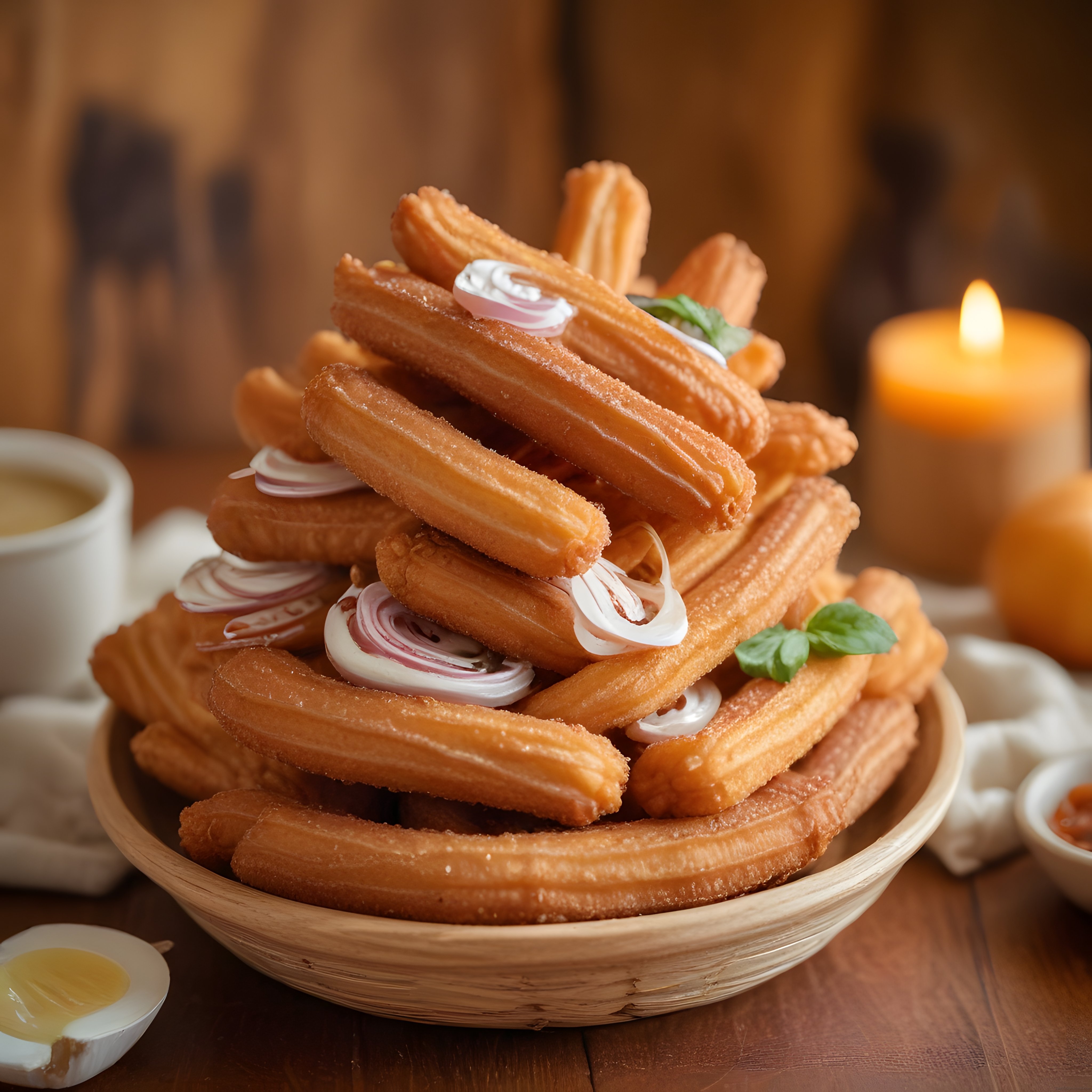 Ahşap Sunumda Churros, Soslar ve Mum Işığıyla Sıcak Tatlı Keyfi