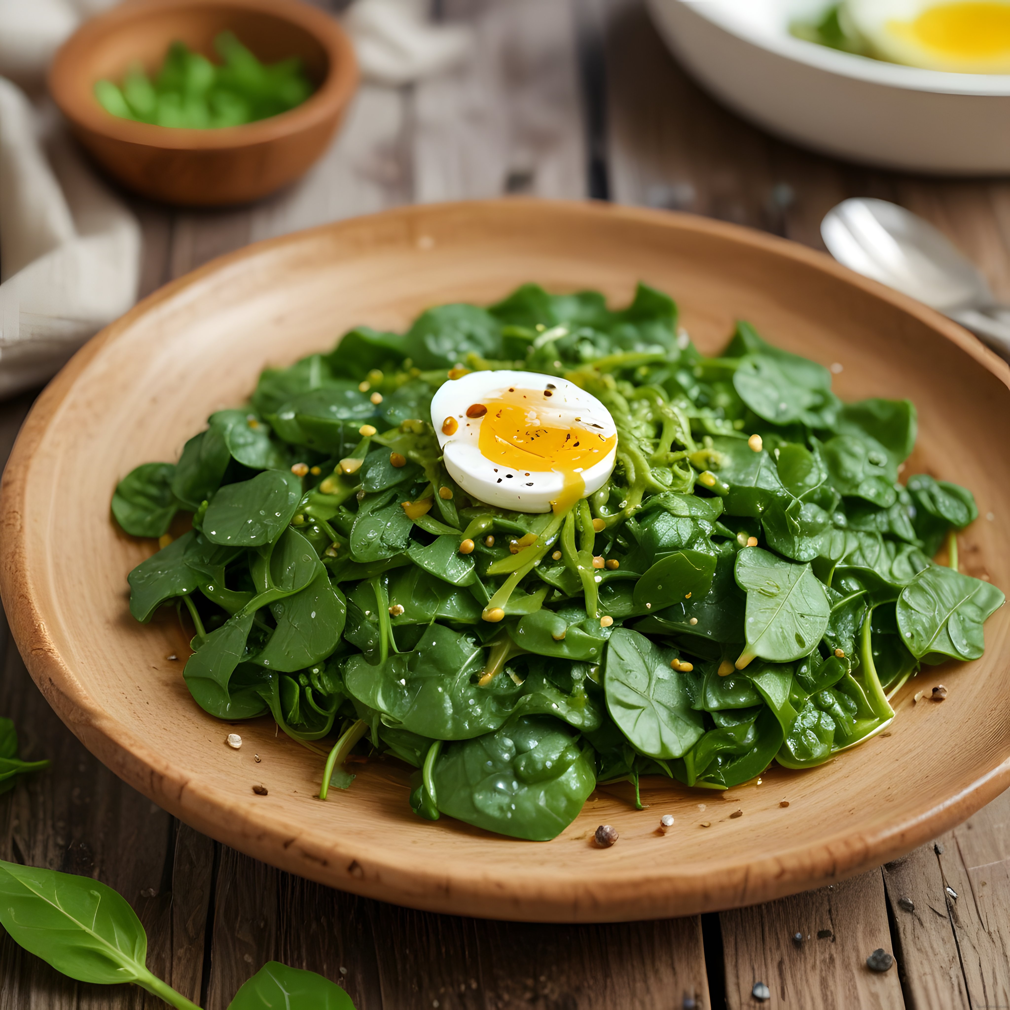 Ahşap Sunumda Ispanaklı Yumurtalı Salata: Besleyici ve Lezzetli Tarif